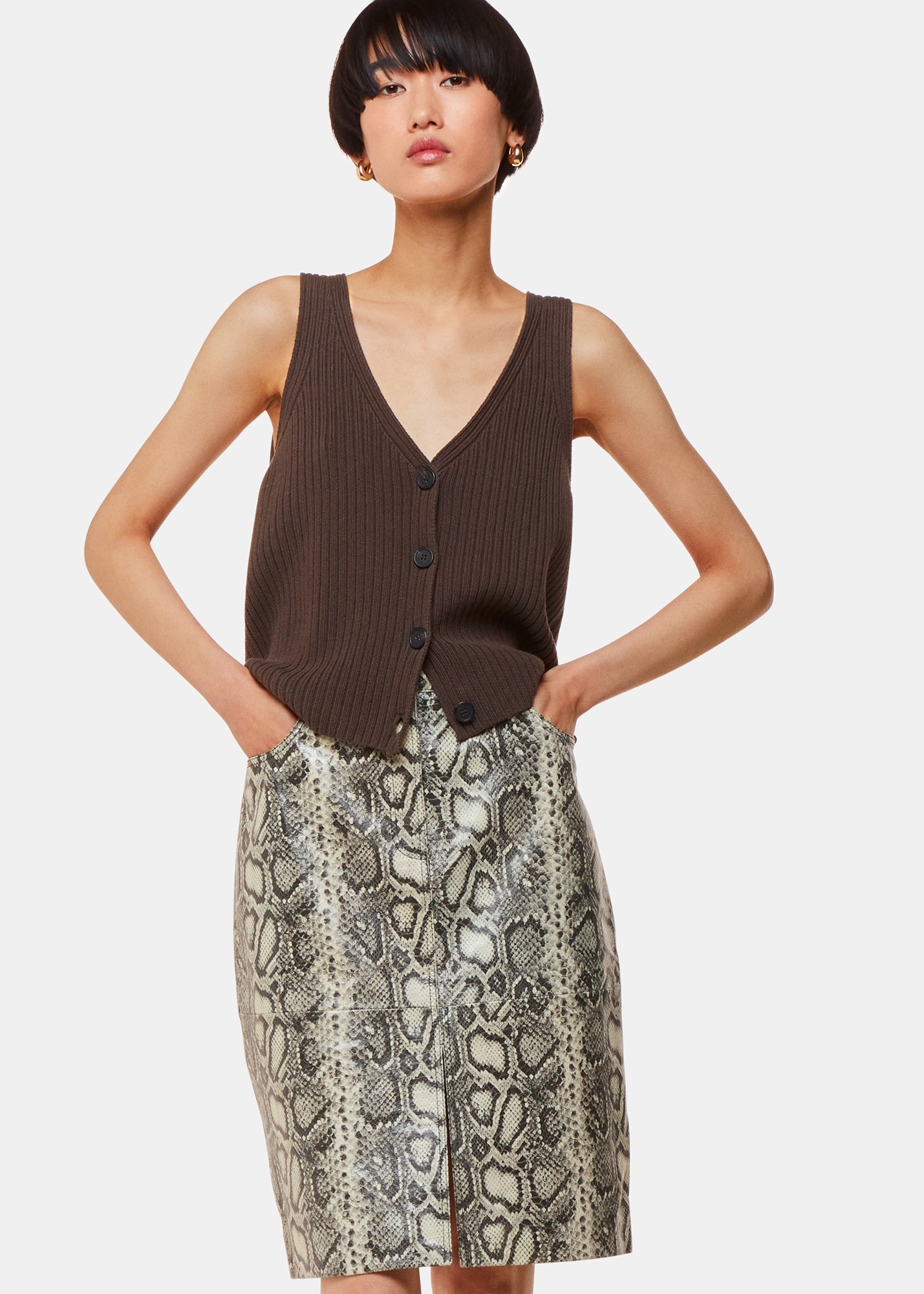 Whistles Women's Multicolour Snake Skin Leather Midi Skirt Size 18