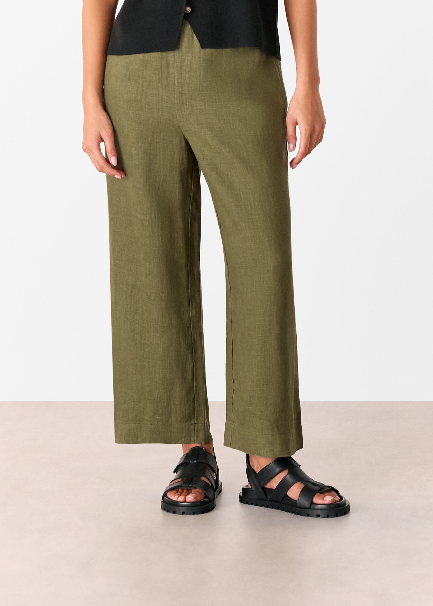 Whistles Women's Khaki Petite Linen Pocket Trouser Size 8