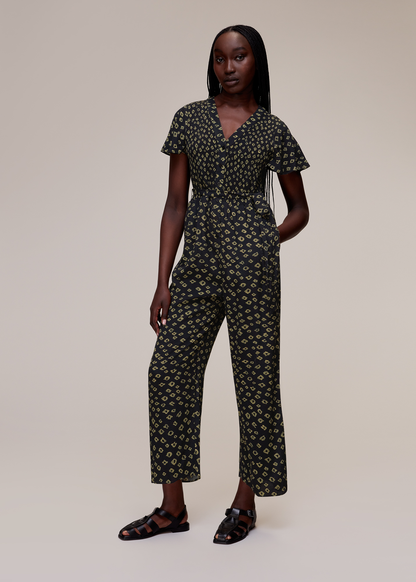 Whistles Women's Black/Multi Abstract Gem Jumpsuit Size 8