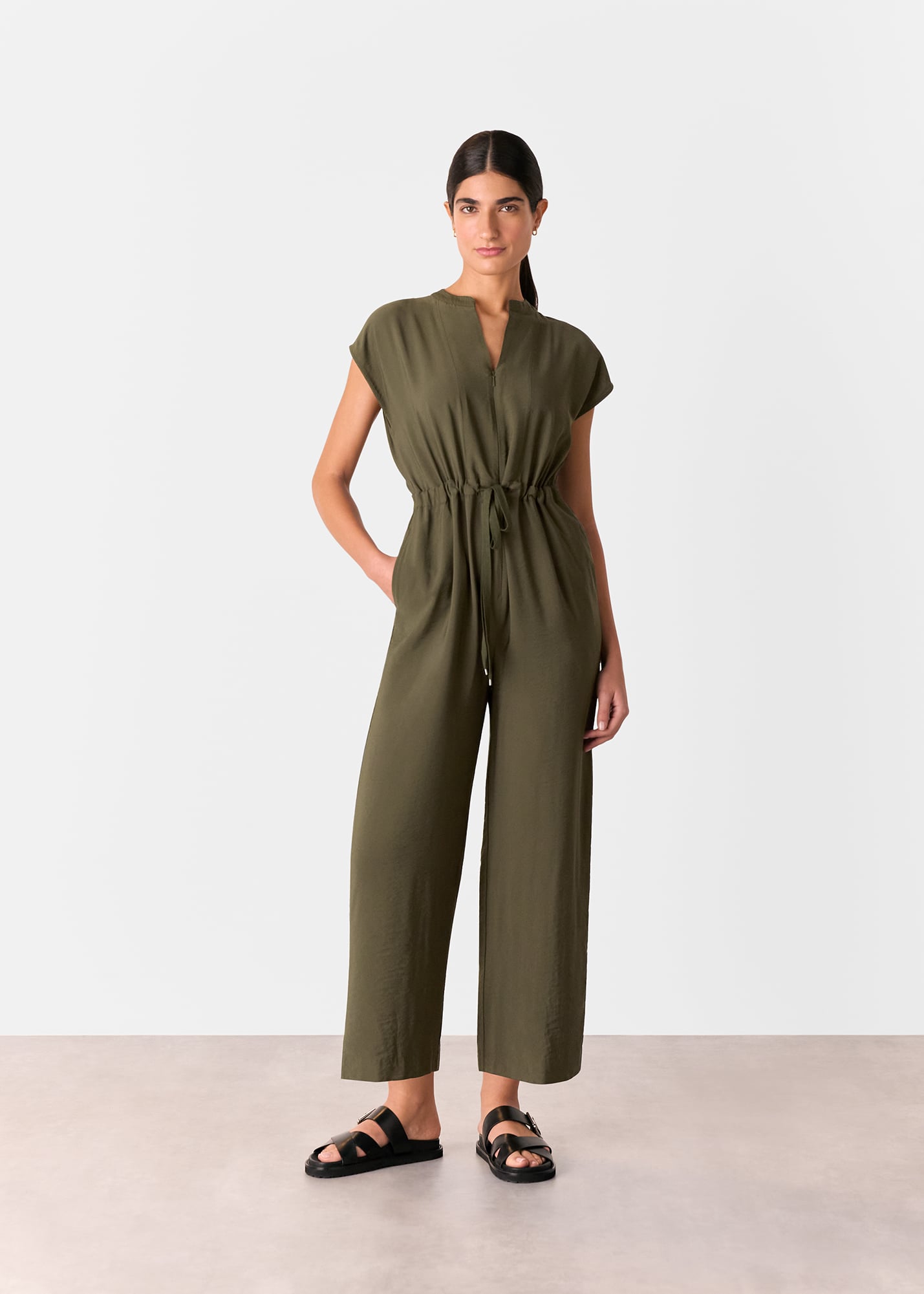 Whistles Women's Khaki Sleeveless Drawstring Jumpsuit Size 14