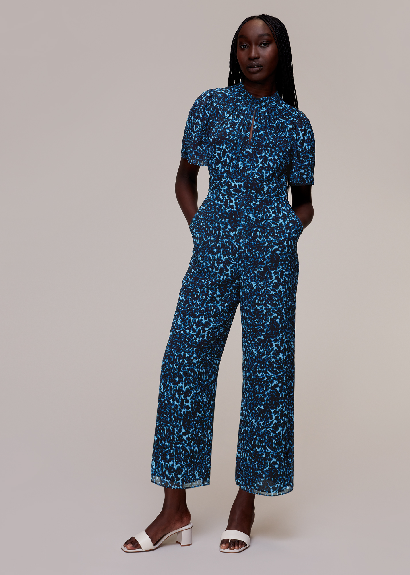 Whistles Women's Blue/Multi Brushed Leopard Print Jumpsuit Size 4