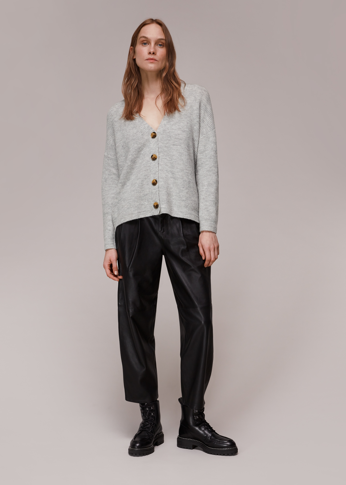 Whistles Women's Grey Easy Wool Mix Rib Cardigan Size M