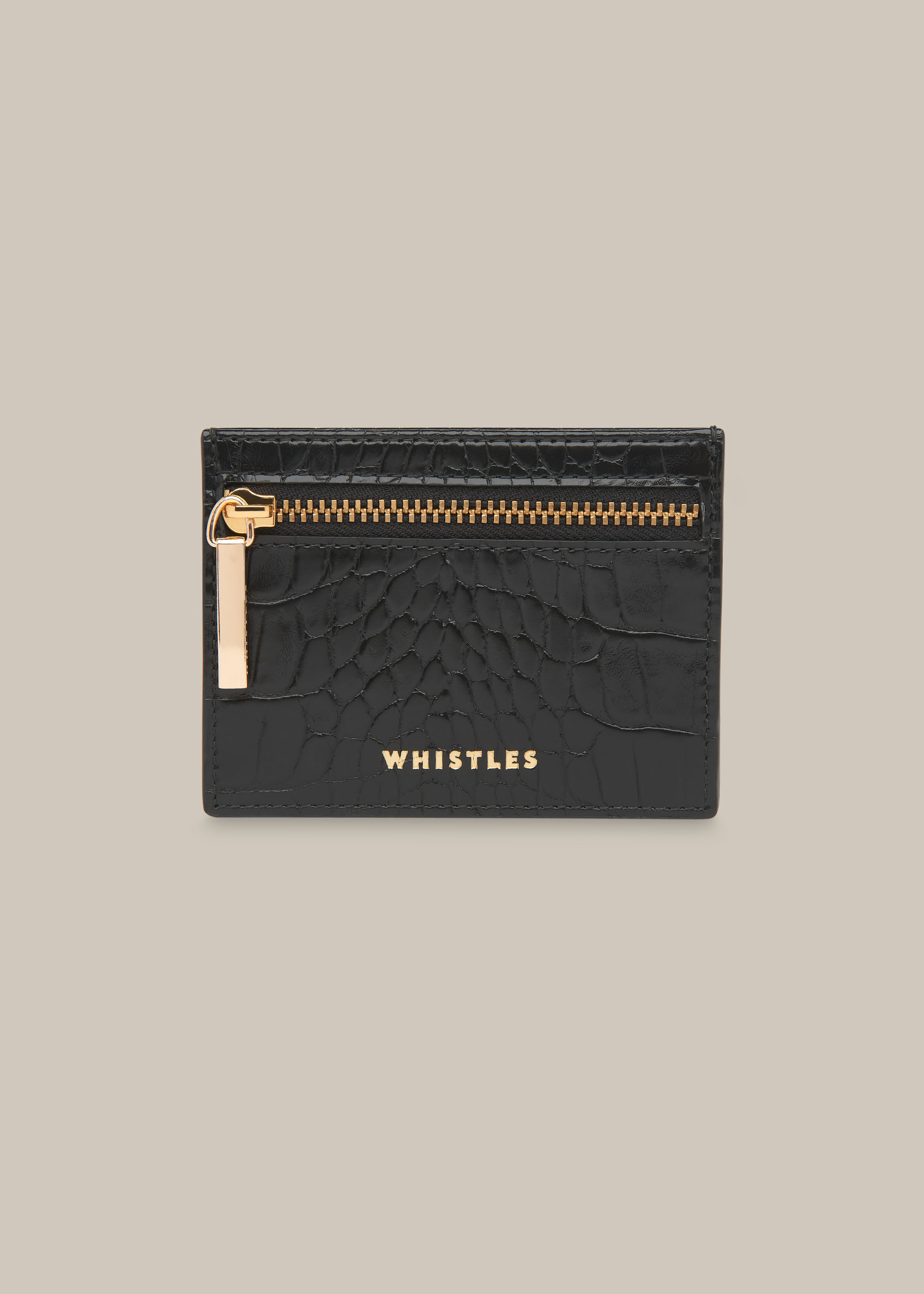 Whistles Women's Black Shiny Croc Zip Card Holder 