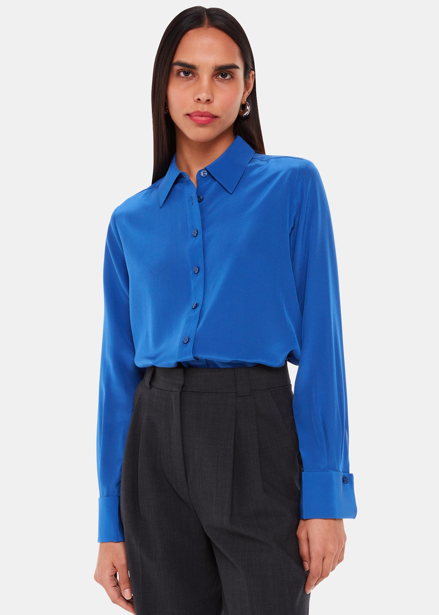 Whistles Women's Blue Ultimate Silk Shirt Size 20