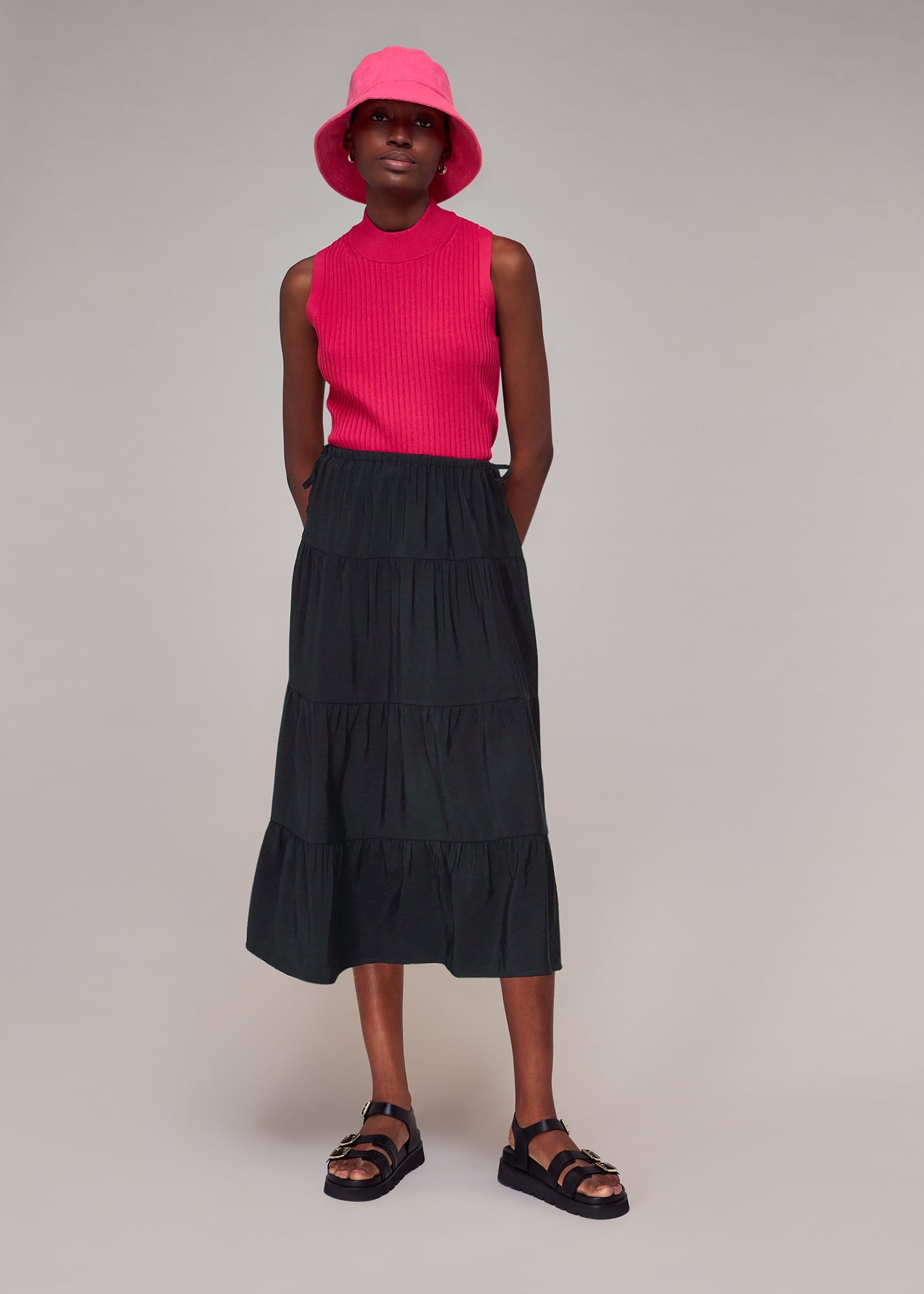 Whistles Women's Black Tie Side Tiered Skirt Size 8