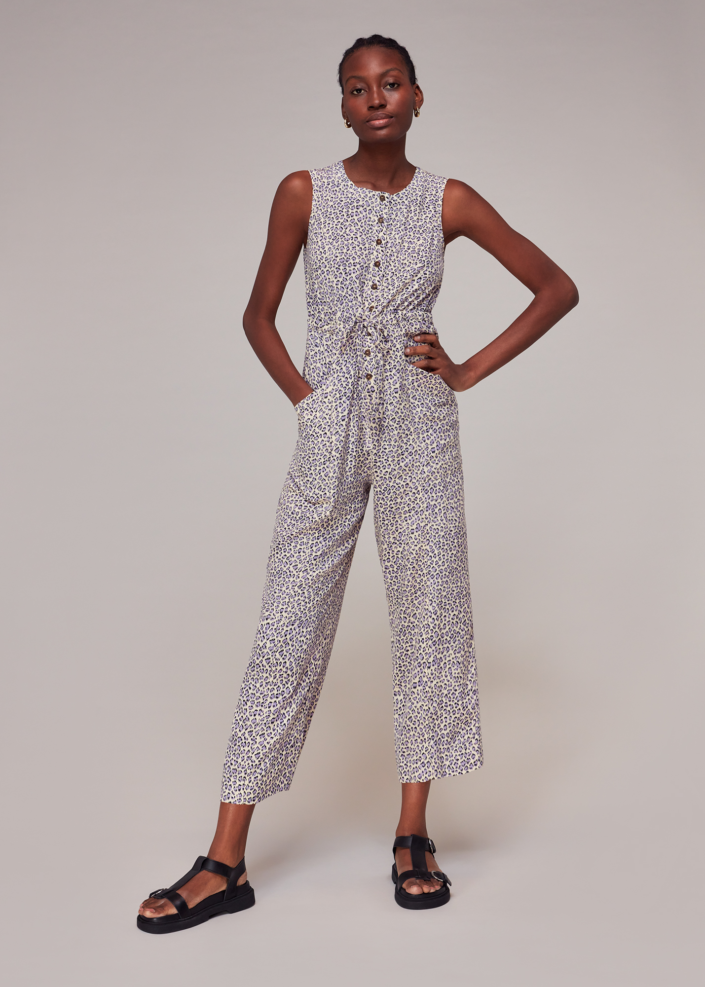 Whistles Women's Lilac/Multi Dashed Leopard Jess Jumpsuit Size 6