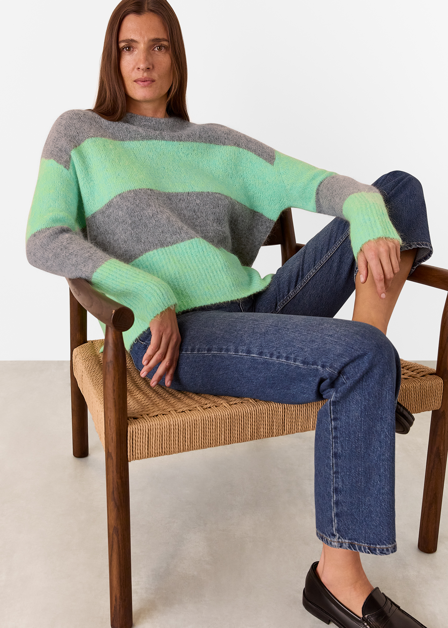 Whistles Women's Green/Multi Alpaca Mix Stripe Knit Size S