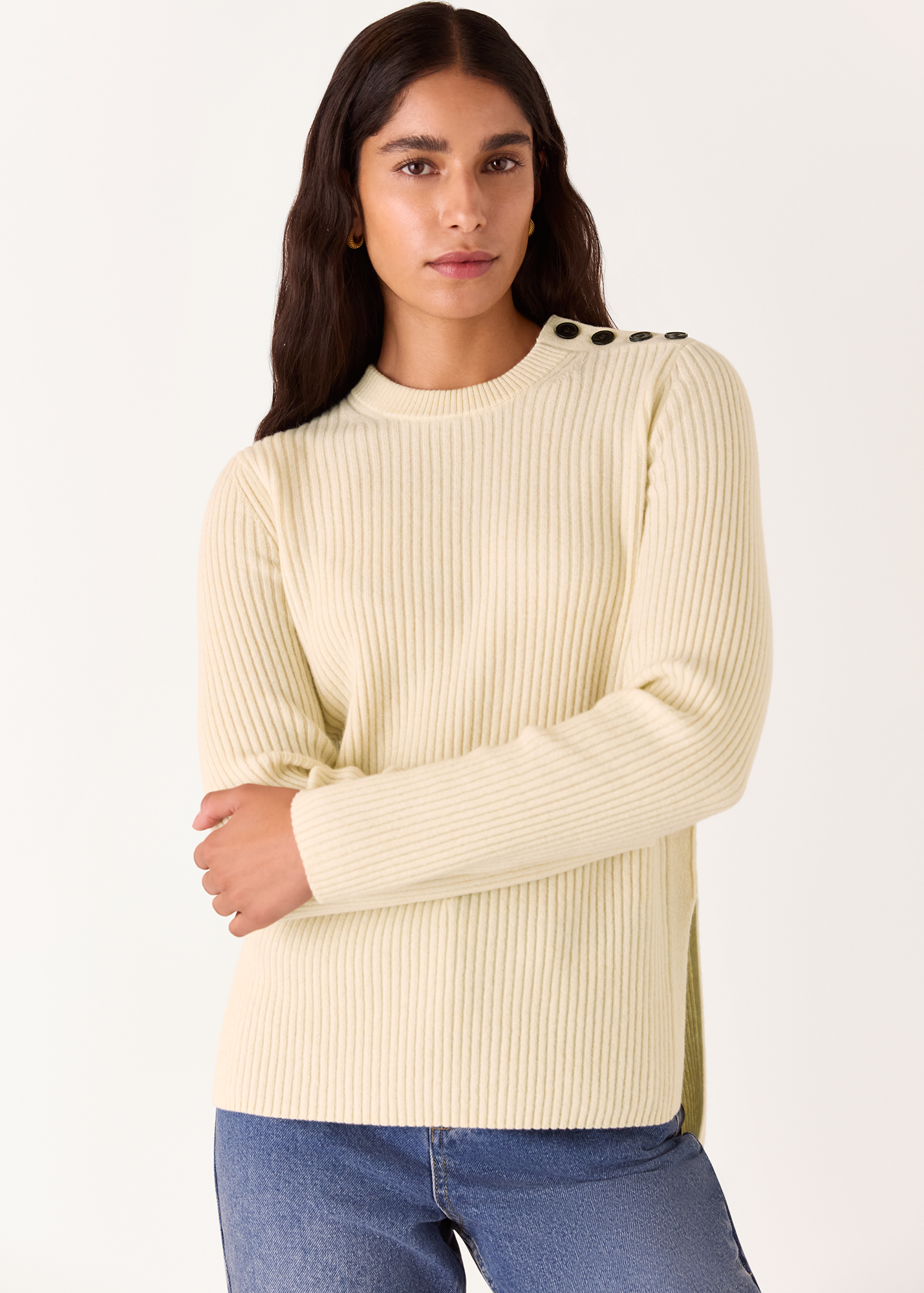 Whistles Women's Ivory Button Detail Longline Knit Size XL