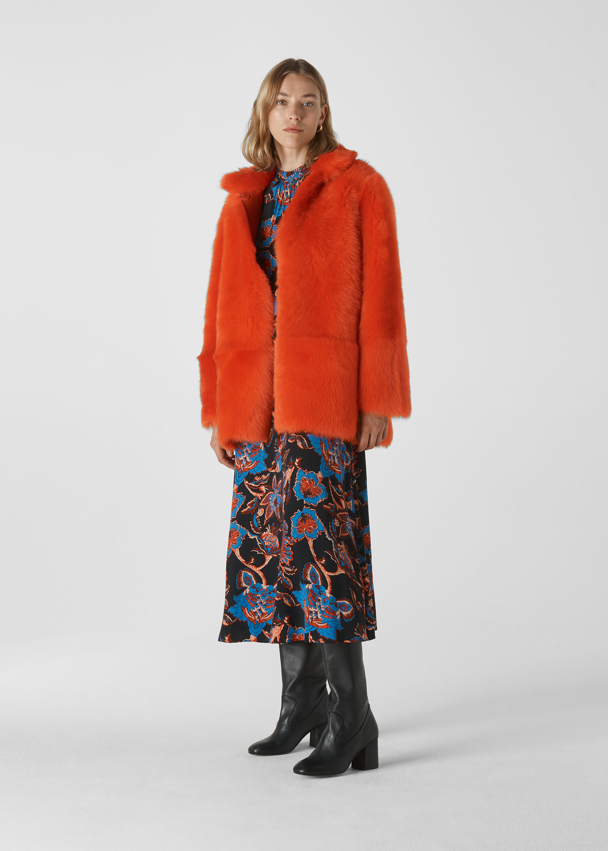 Whistles Women's Orange Alba Shearling Coat Size M/L