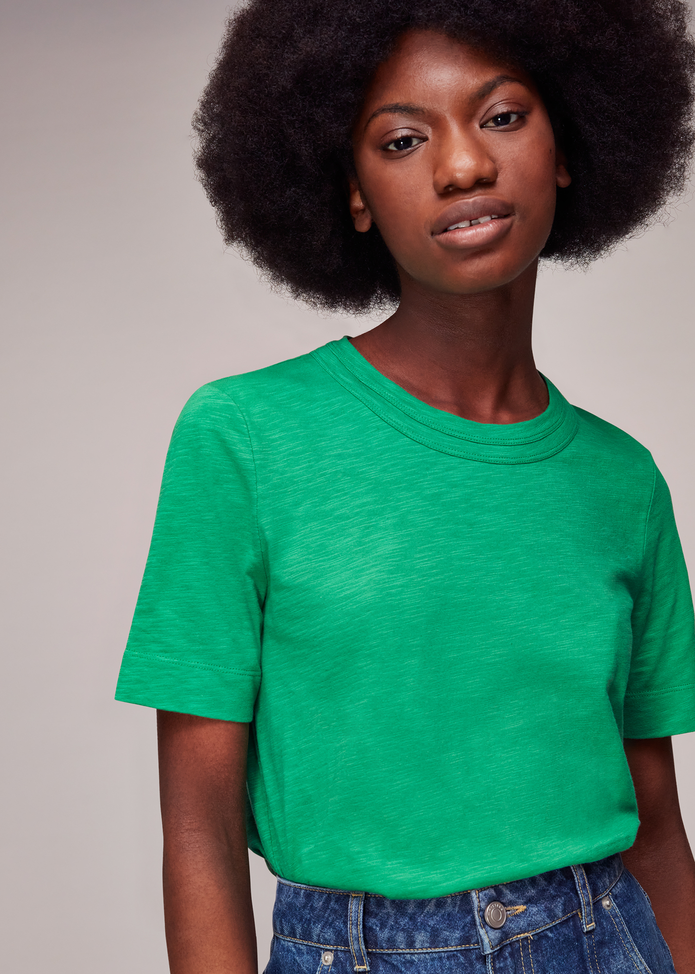 Whistles Women's Green Rosa Double Trim Tee Size XS