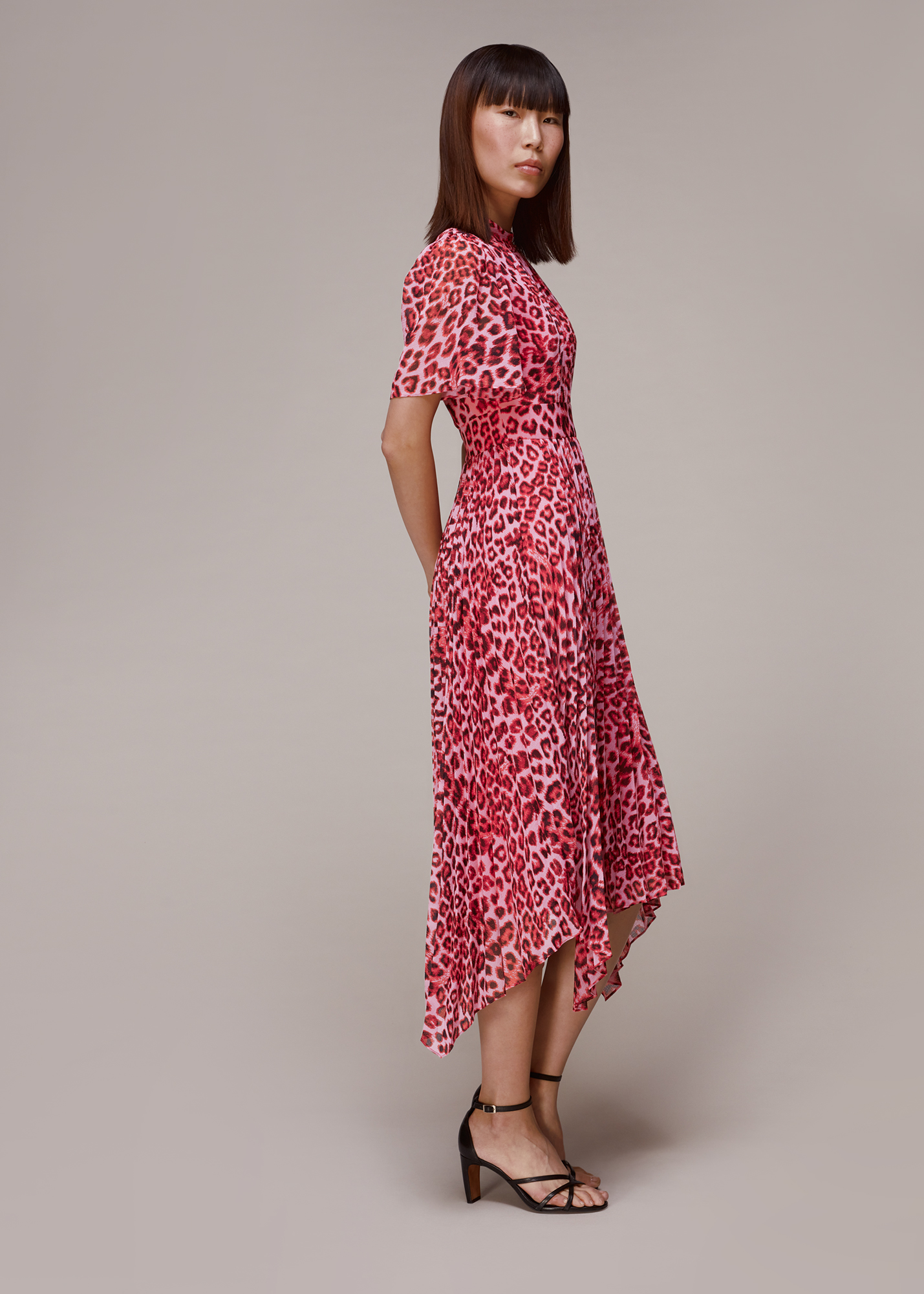 Whistles Women's Pink/Multi Jungle Cheetah Pleated Dress Size 10