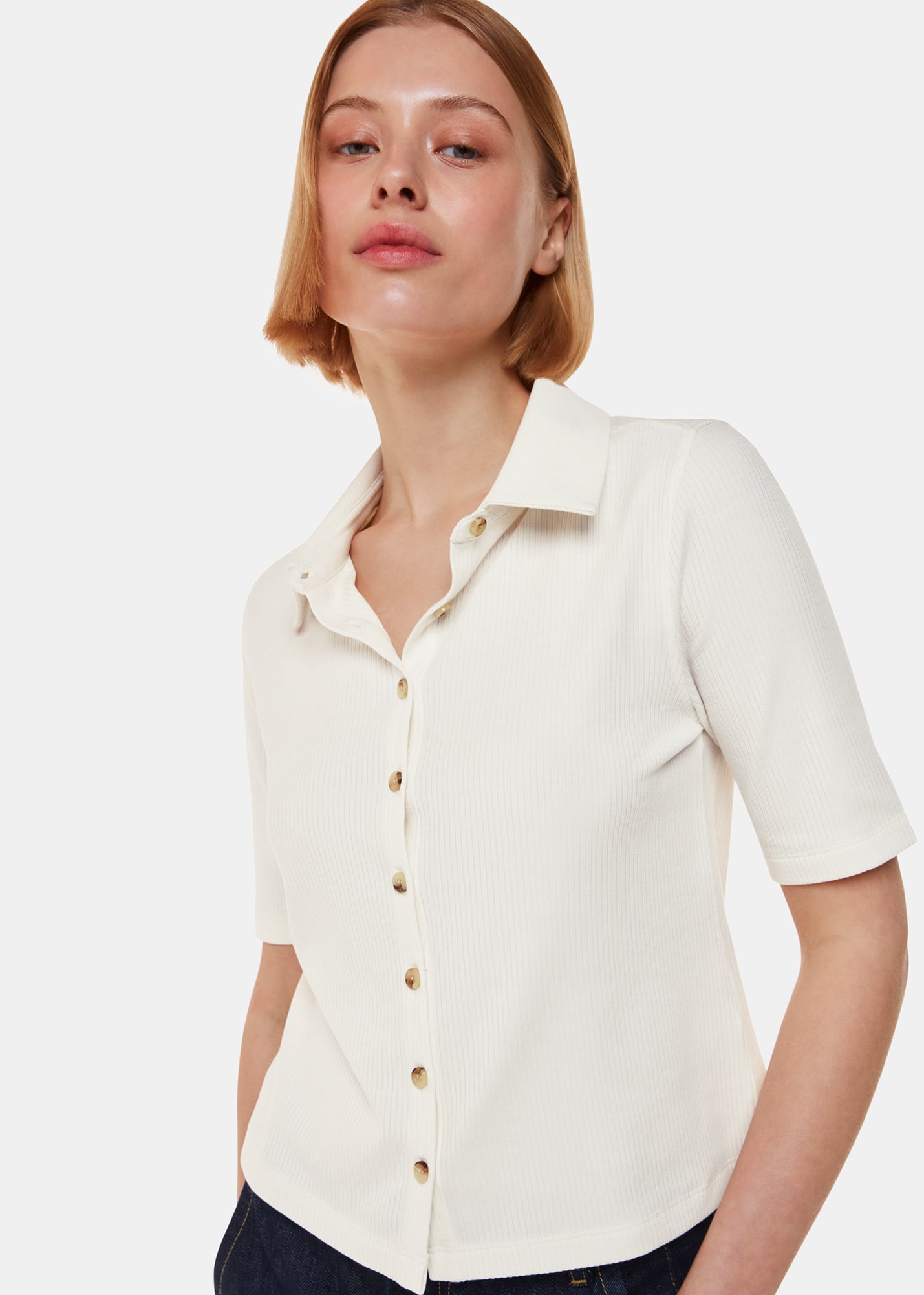 Whistles Women's Ivory Grace Ribbed Polo Size 20
