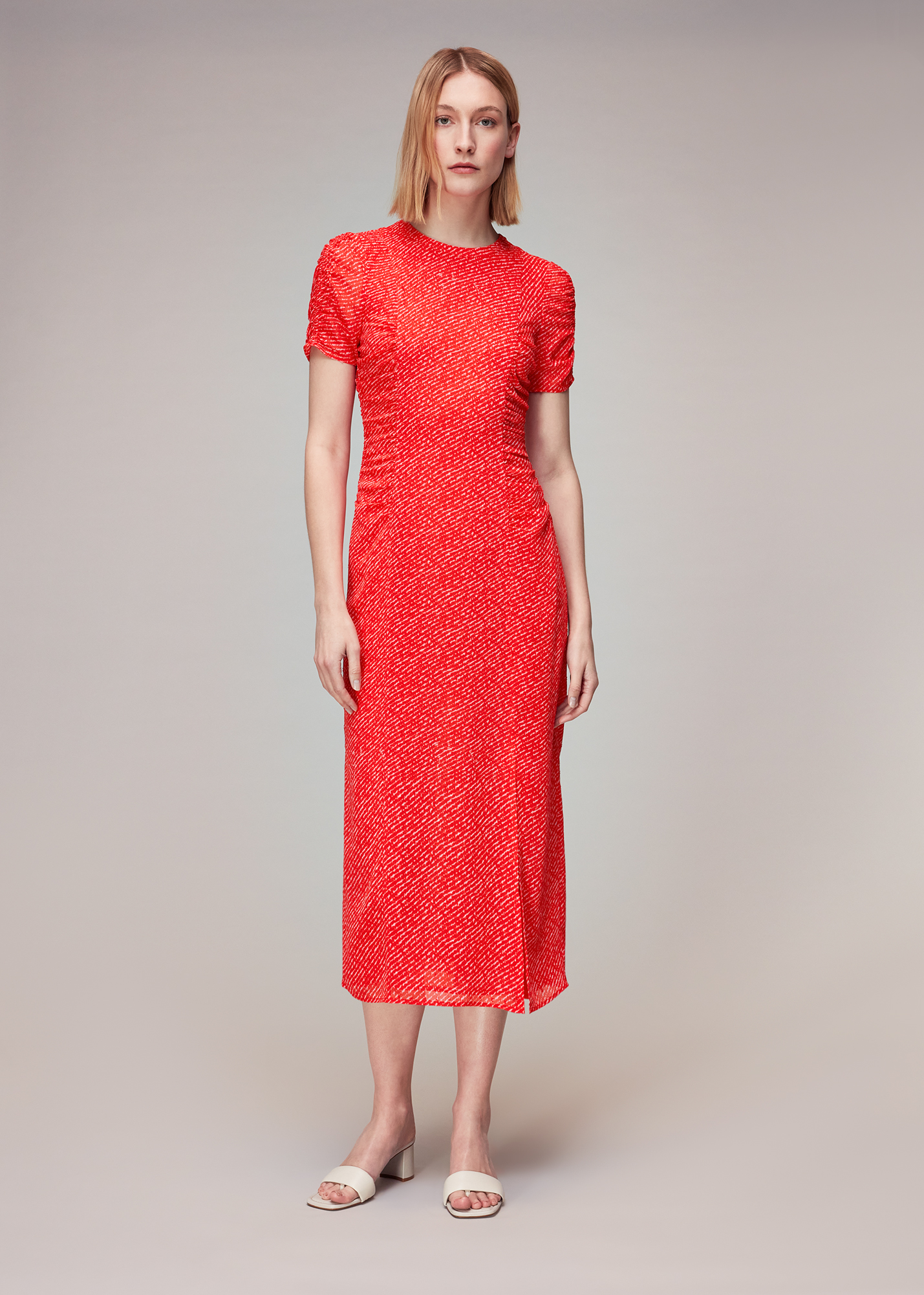 Whistles Women's Red/Multi Diagonal Fleck Dobby Dress Size 14