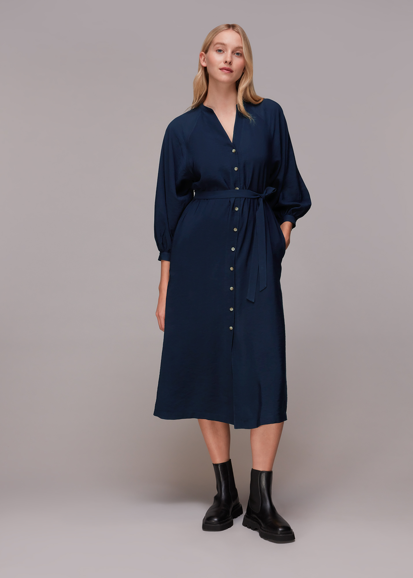 Whistles Women's Navy Lizzie Midi Dress Size 6
