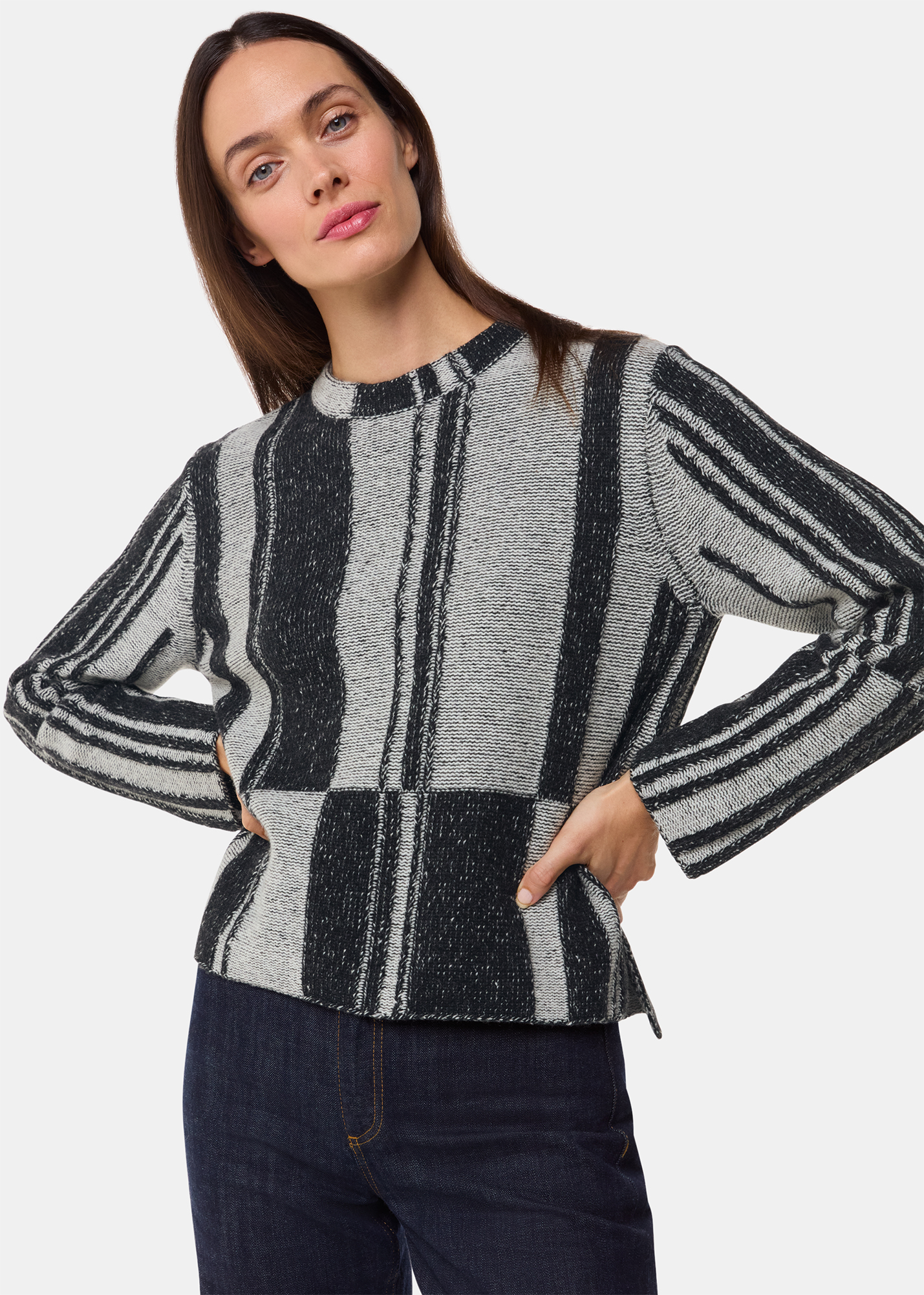 Whistles Women's Black/Multi Block Stripe Wool Knit Size L
