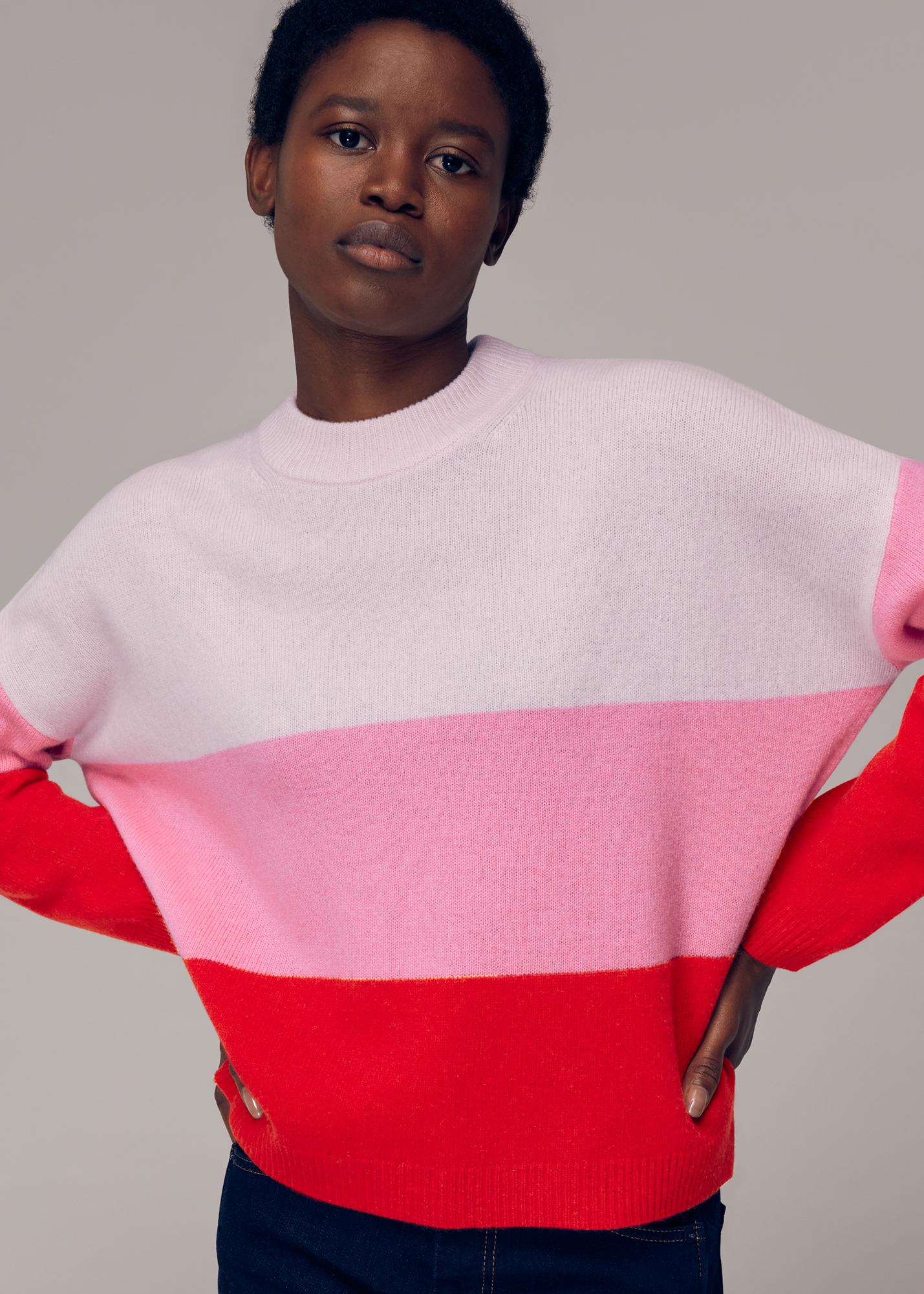 Whistles Women's Pink Stripe Knitted Wool Sweater Size L
