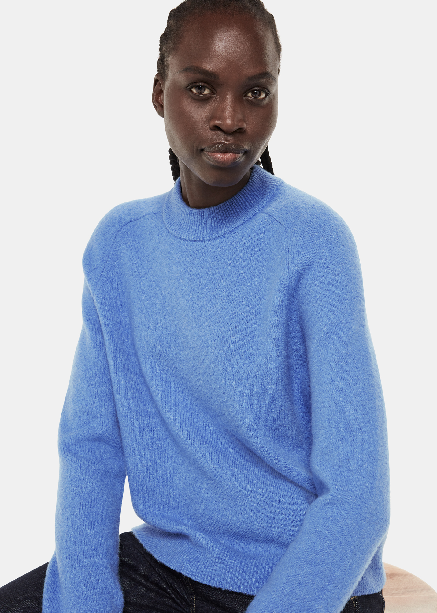 Whistles Women's Blue Wool Textured Crew Neck Knit Size XS