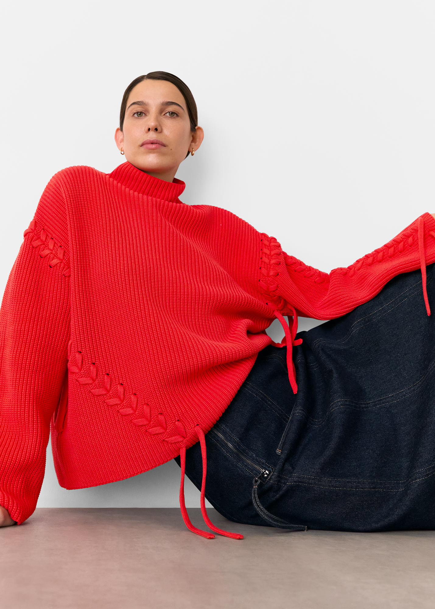 Whistles Women's Red Lacing Detail Rib Sweater Size M