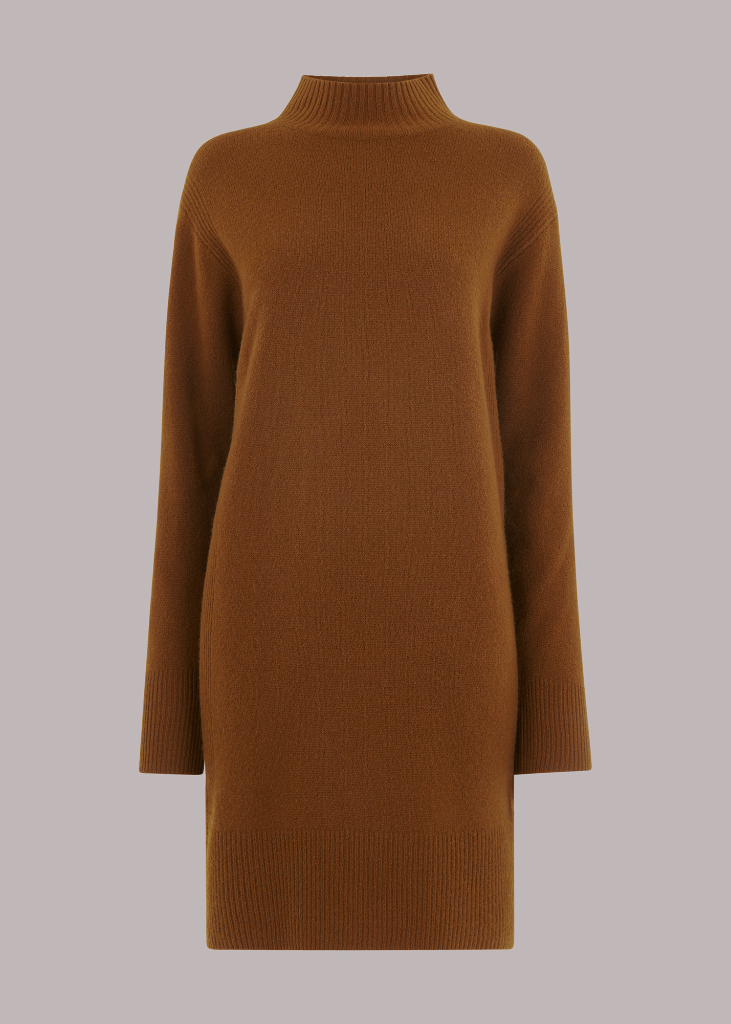 Whistles Women's Camel Funnel Neck Knitted Dress Size M