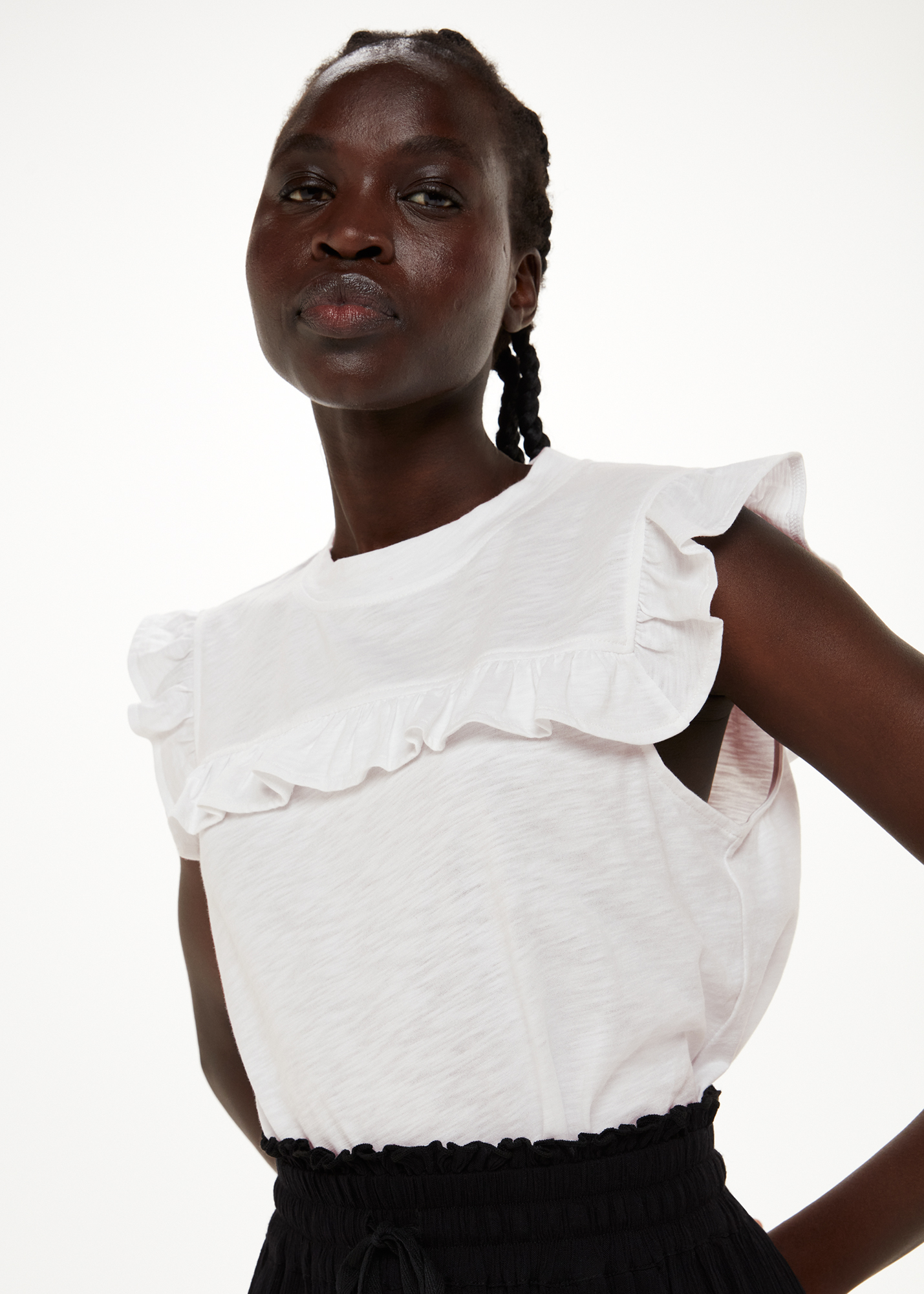 Whistles Women's White Cotton Yoke Frill Top Size M