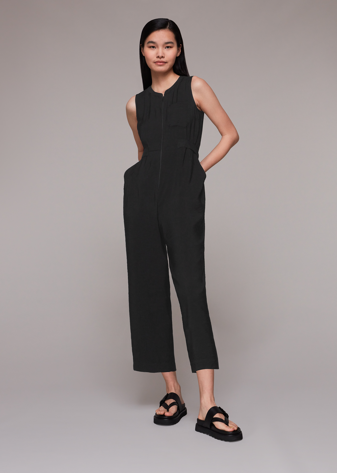 Whistles Women's Black Josie Zip Front Jumpsuit Size 4