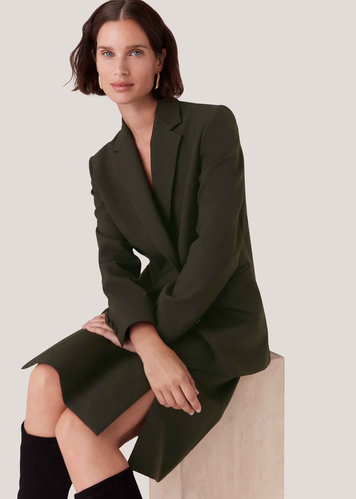 Whistles Women's Dark Green Natalie Wool Blend Blazer Size 18