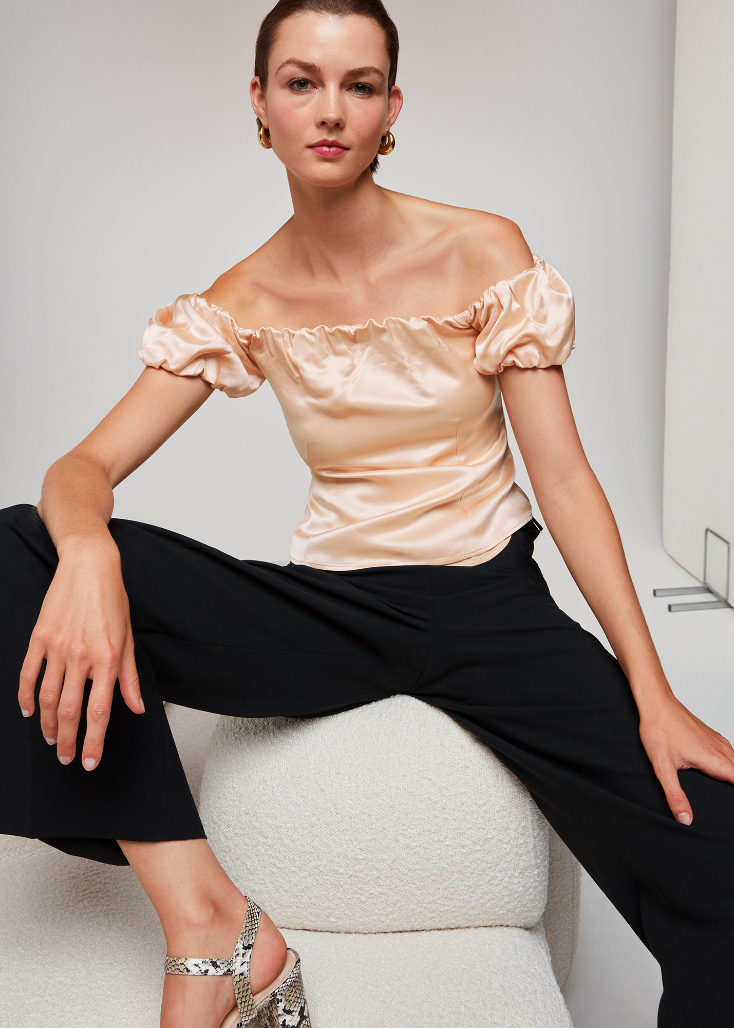 Whistles Women's Champagne Julia Bardot Frill Sleeve Top Size 4