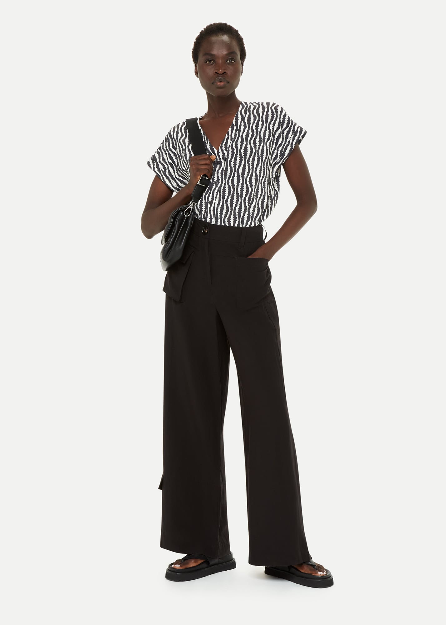 Whistles Women's Black/White Optical Rope Nicola Shirt Size 8
