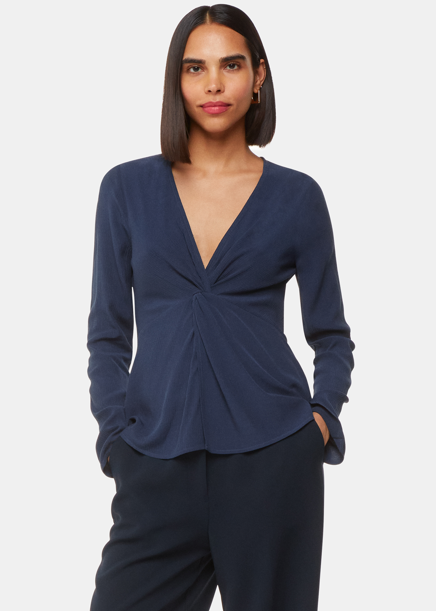 Whistles Women's Blue Twist Front Textured Top Size 16