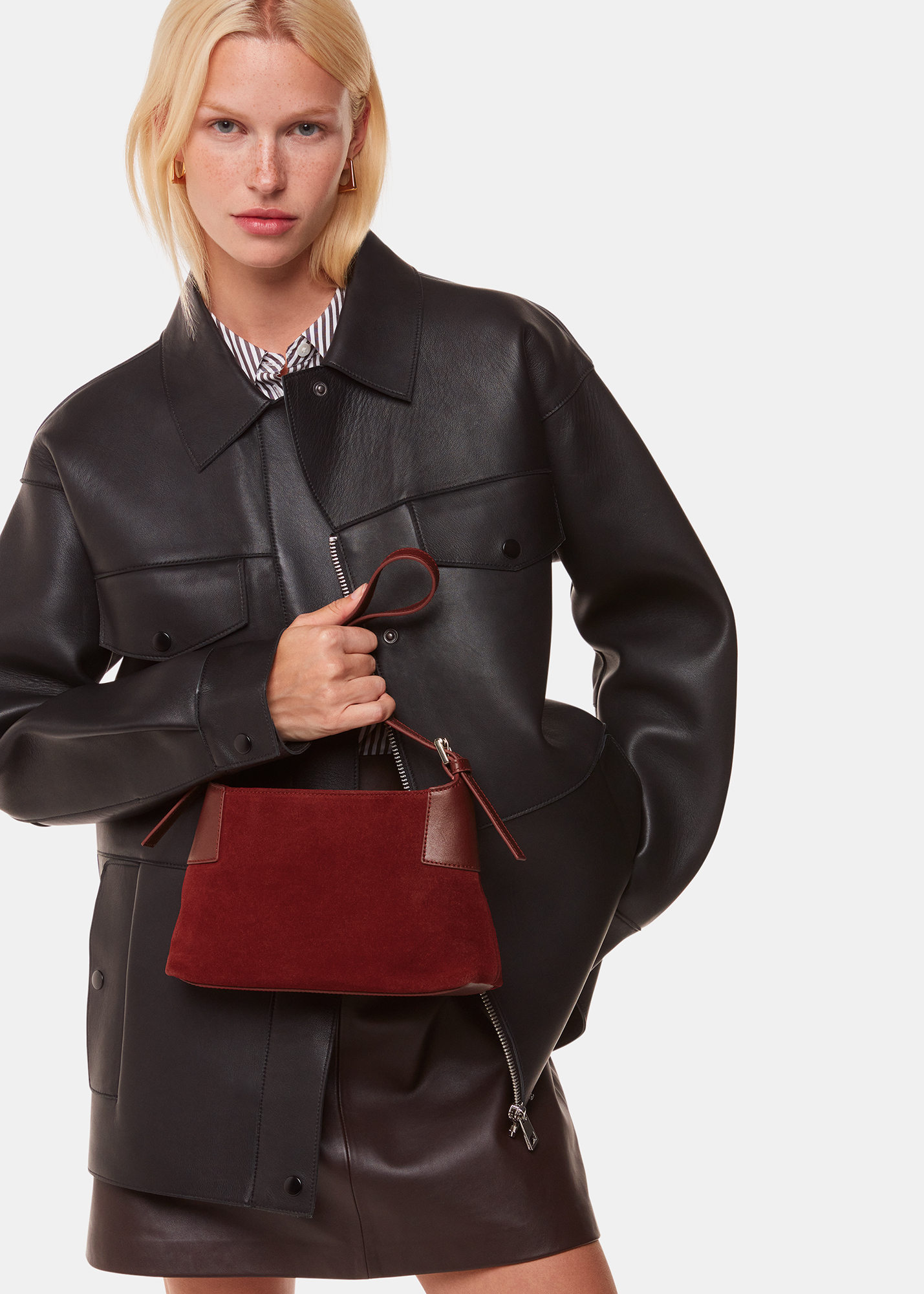 Whistles Women's Dark Red Paloma Small Suede Bag 