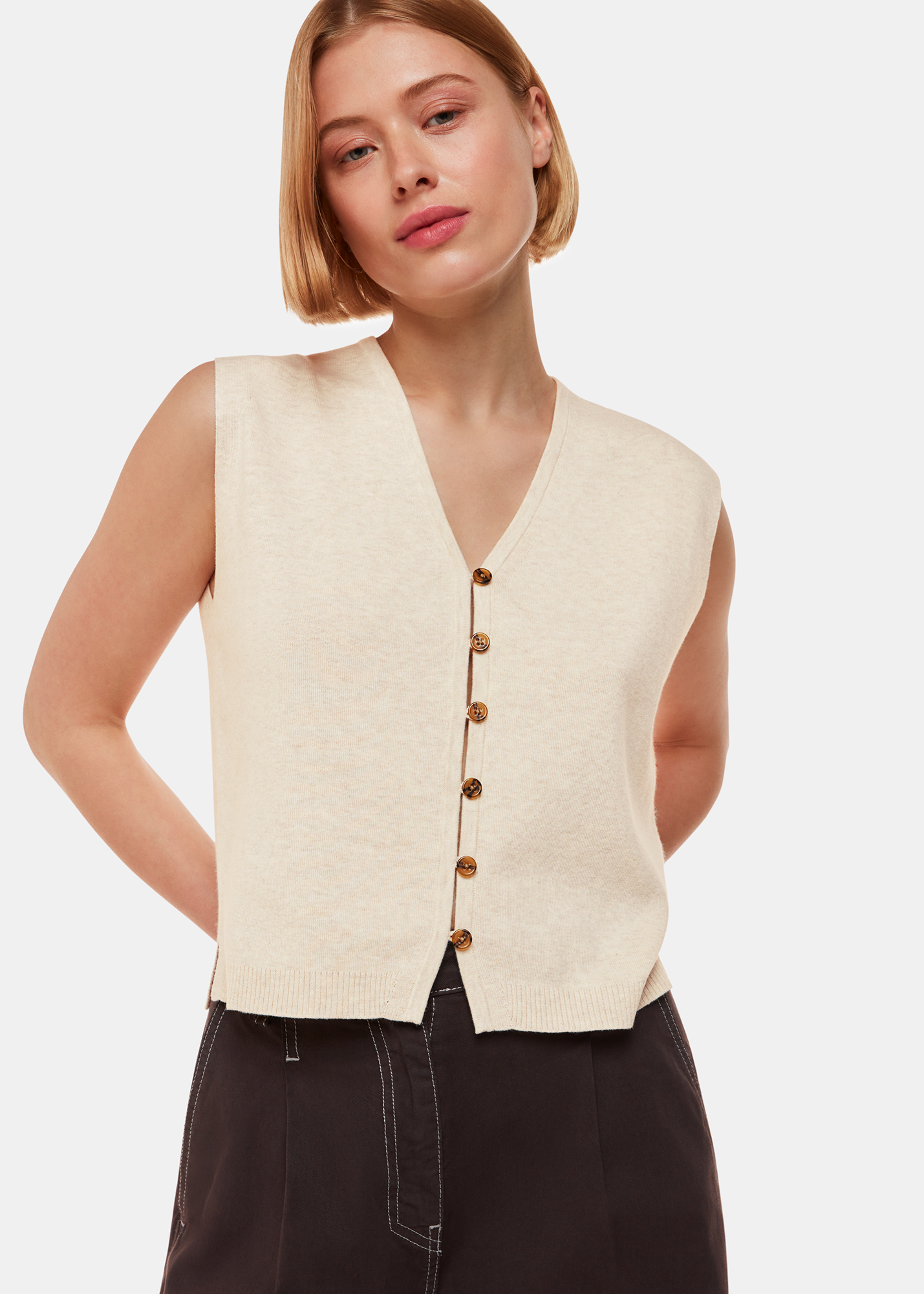 Whistles Women's Oatmeal Bailey Button Through Tank Size XL