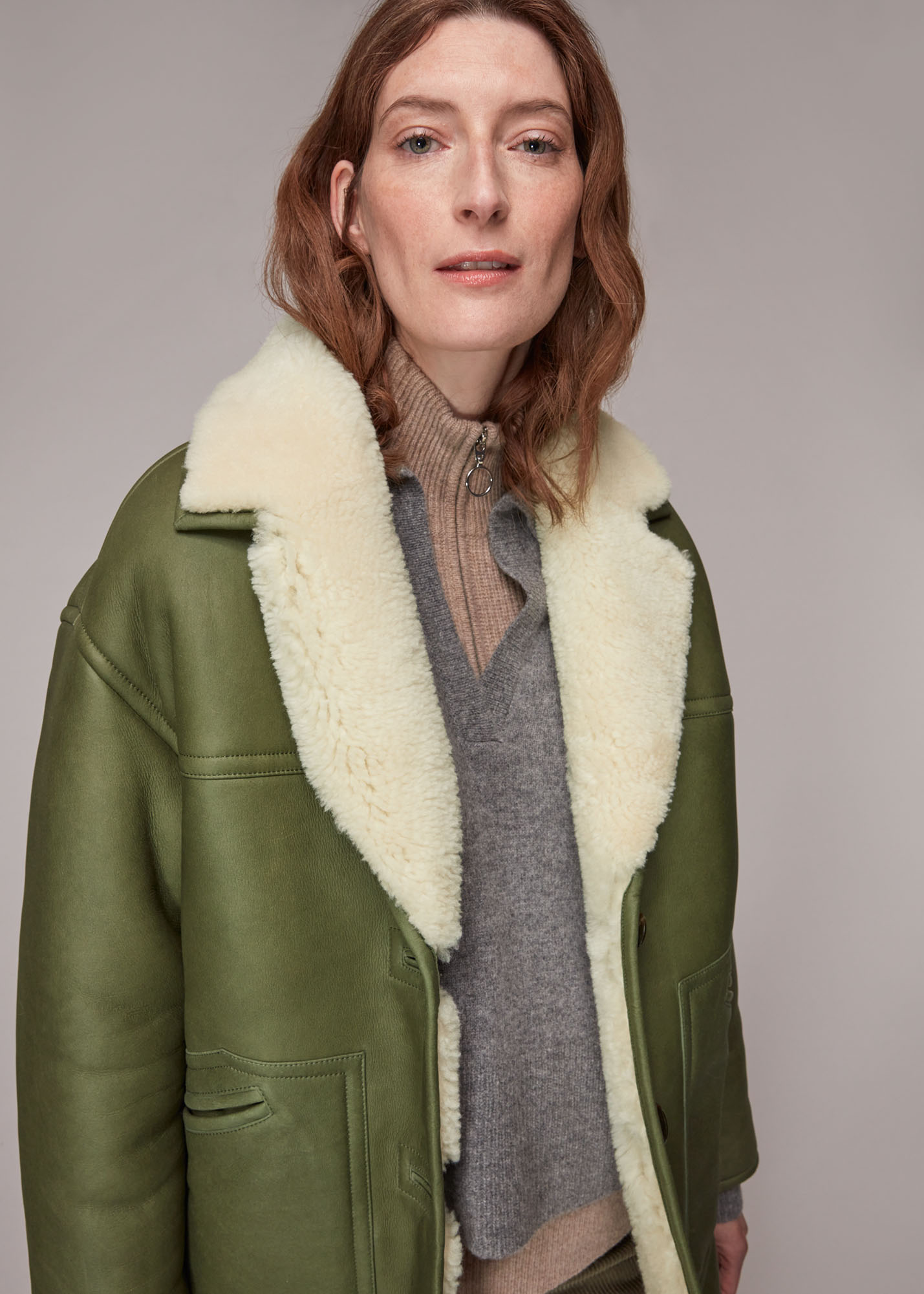 Whistles Women's Green/Multi Fia Shearling Jacket Size M