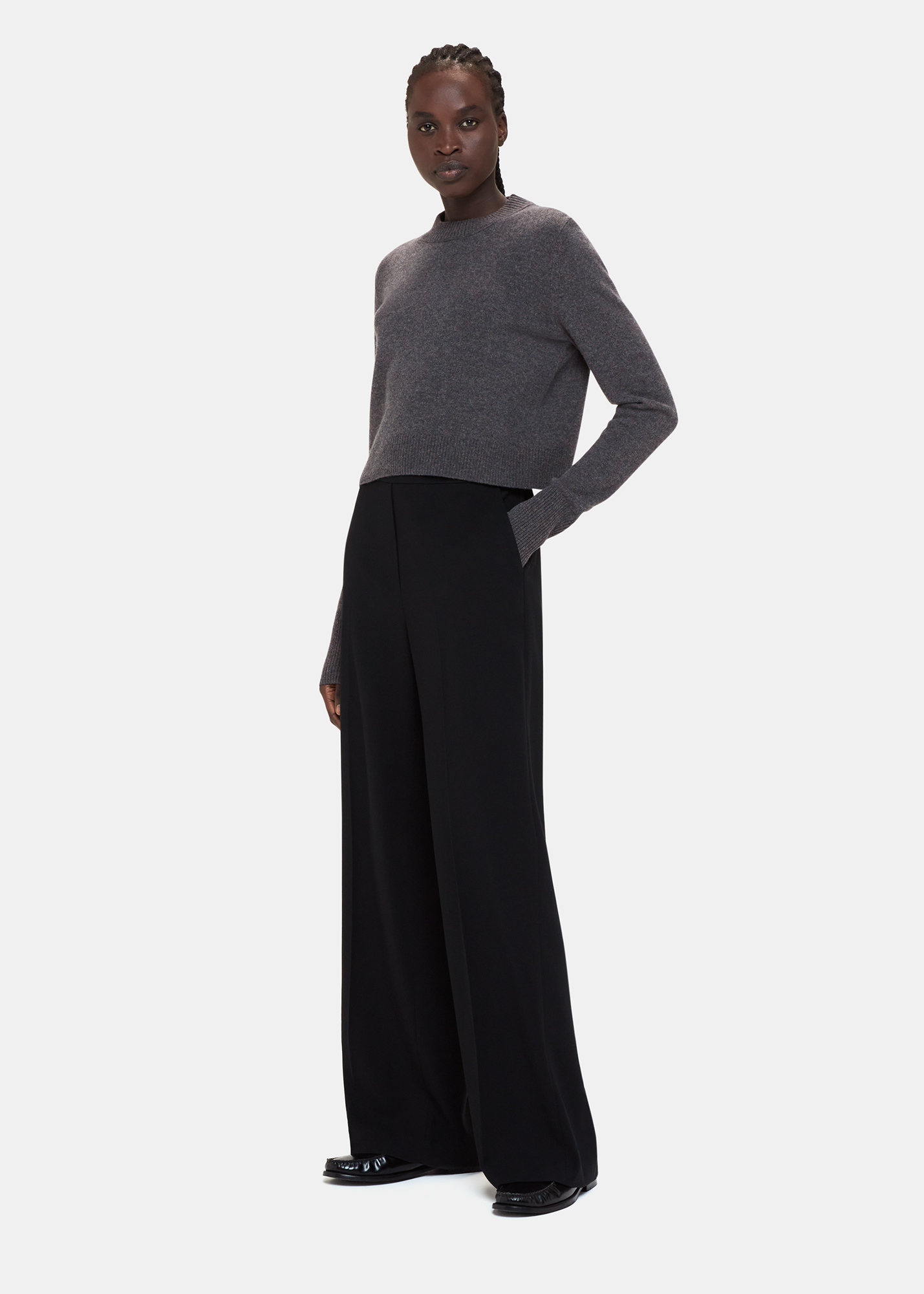 Whistles Women's Dark Grey Wool Cropped Sweater Size L