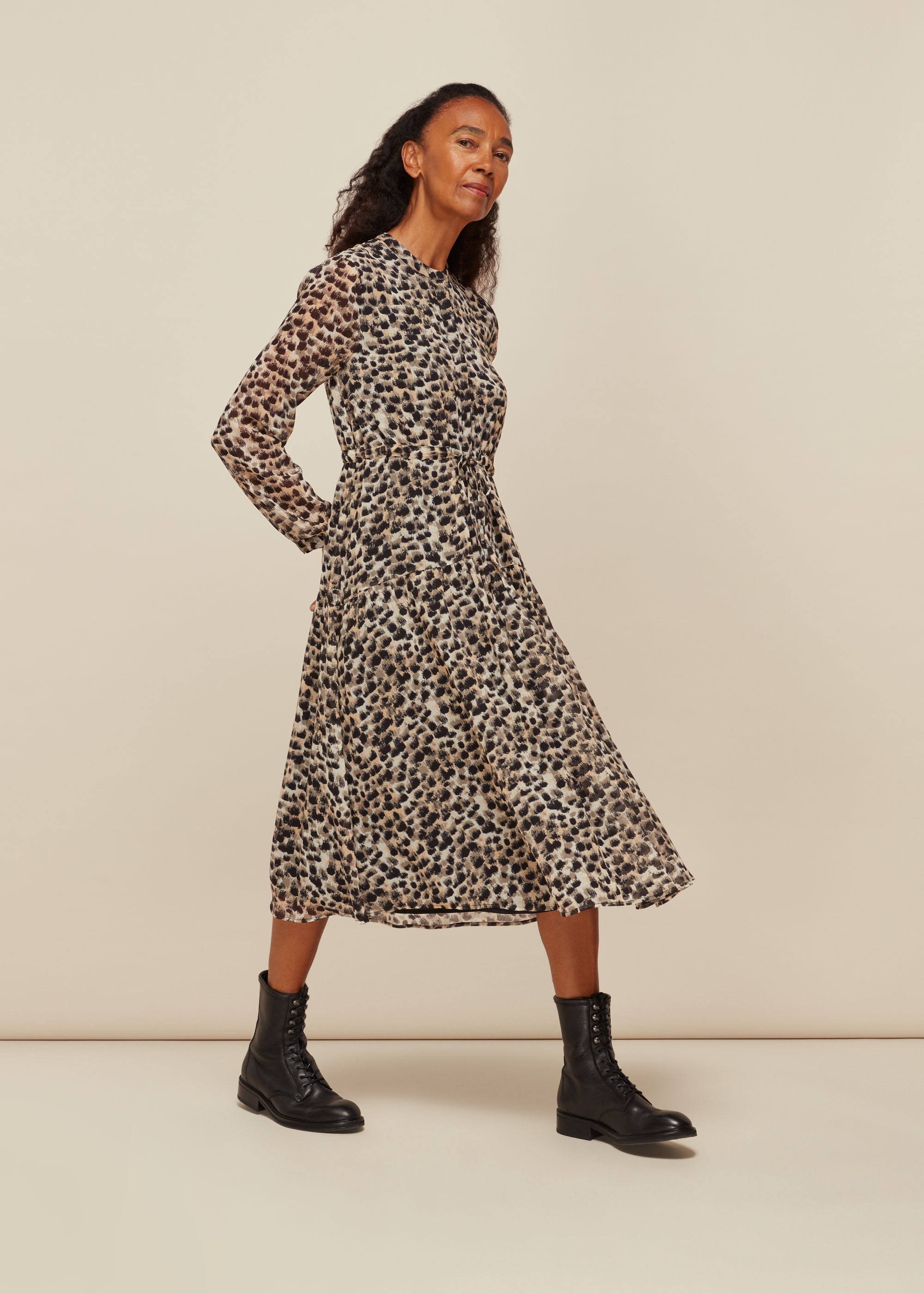 Whistles Women's Multicolour Brushmark Animal Print Dress Size 6