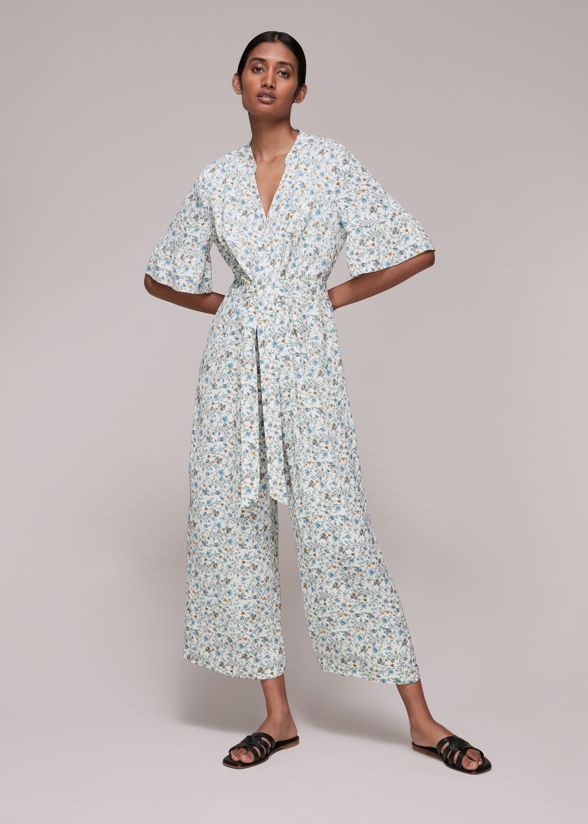 Whistles Women's Multicolour Freya Summer Floral Jumpsuit Size 16