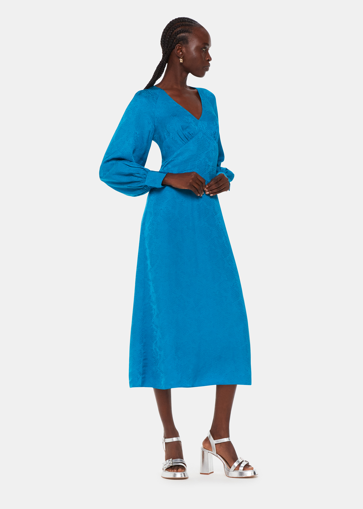 Whistles Women's Blue Serpent Jacquard Midi Dress Size 10