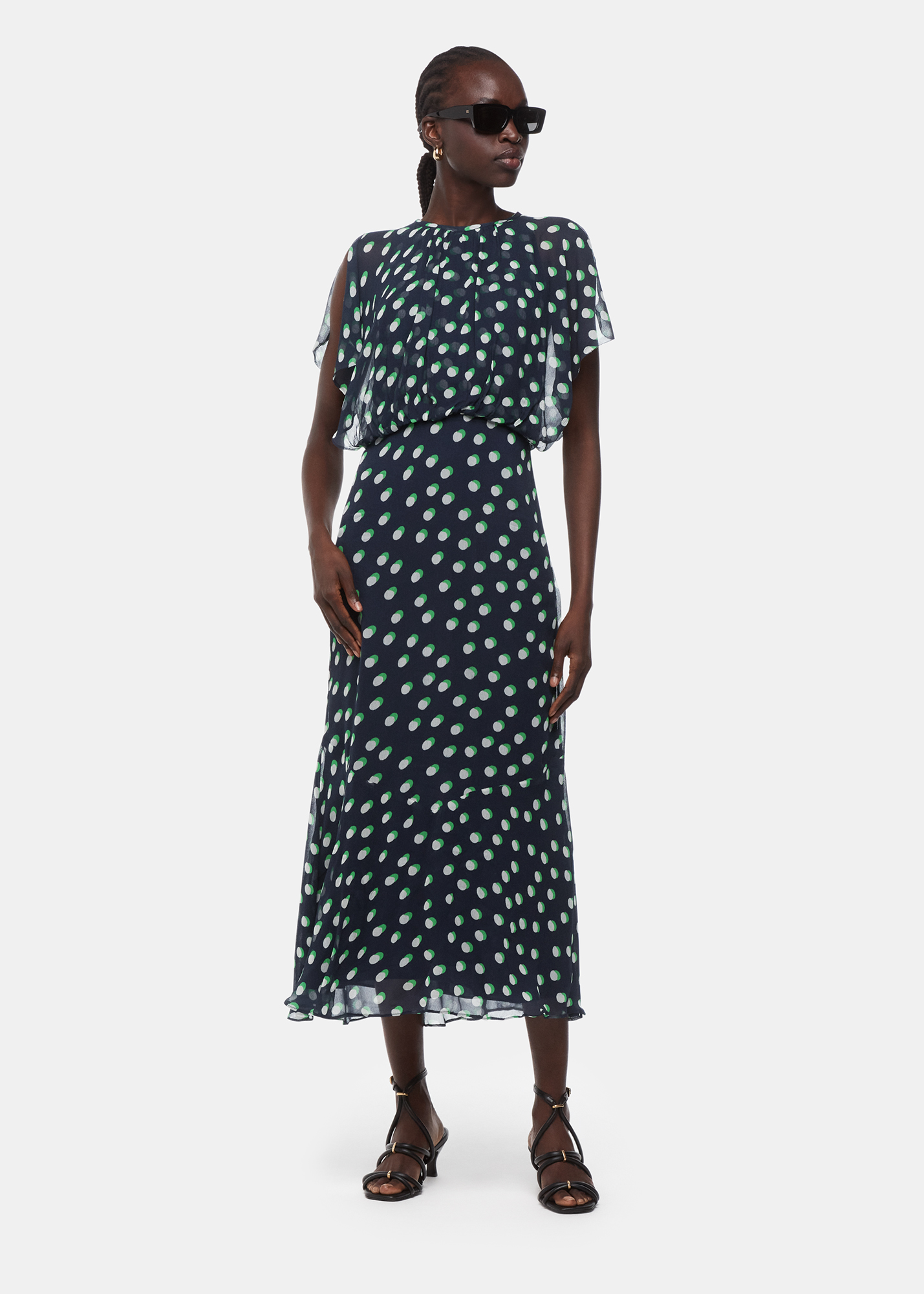 Whistles Women's Navy/Multi Moon Spot Print Midi Dress Size 6