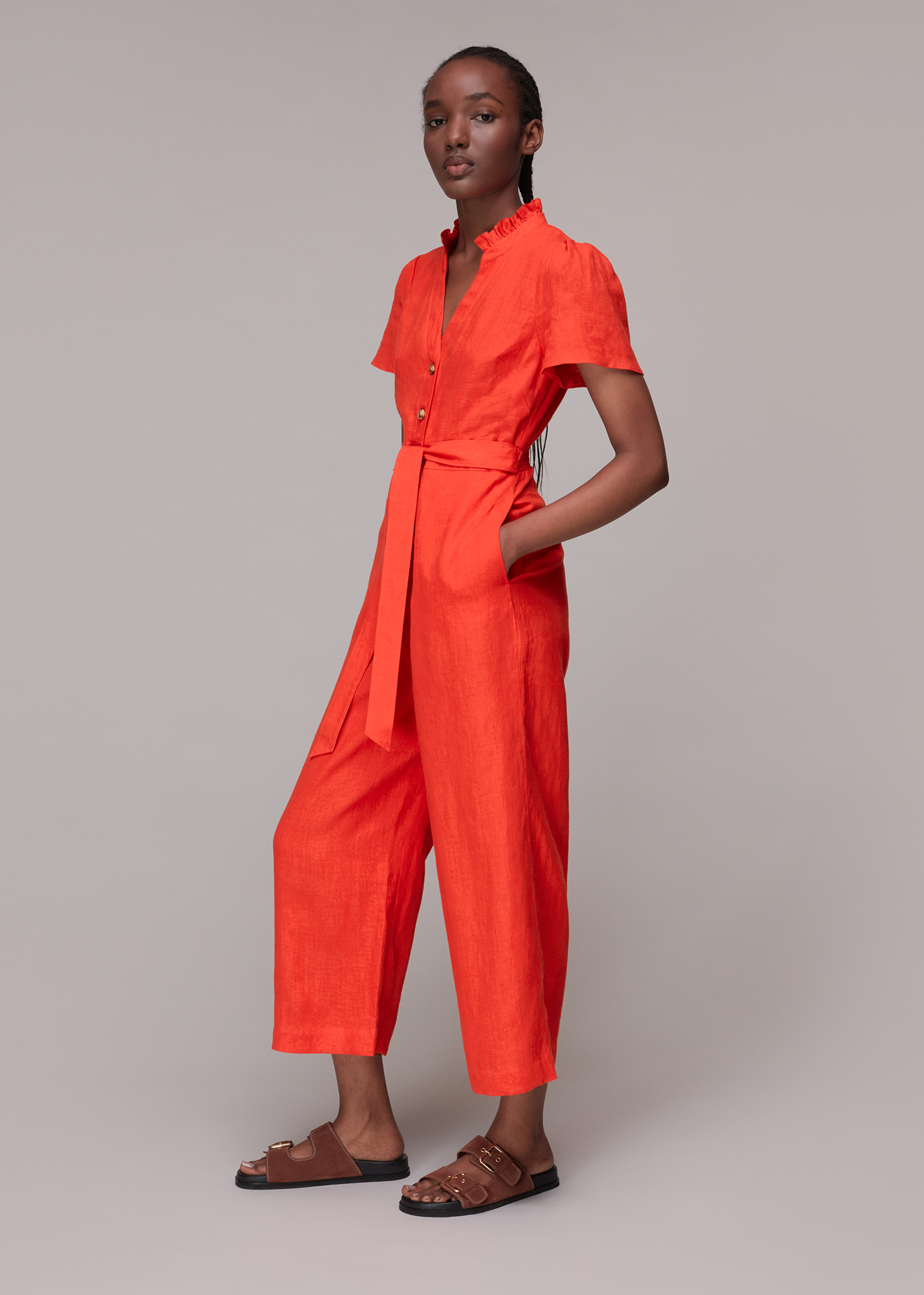 Whistles Women's Red Emmie Linen Jumpsuit Size 18