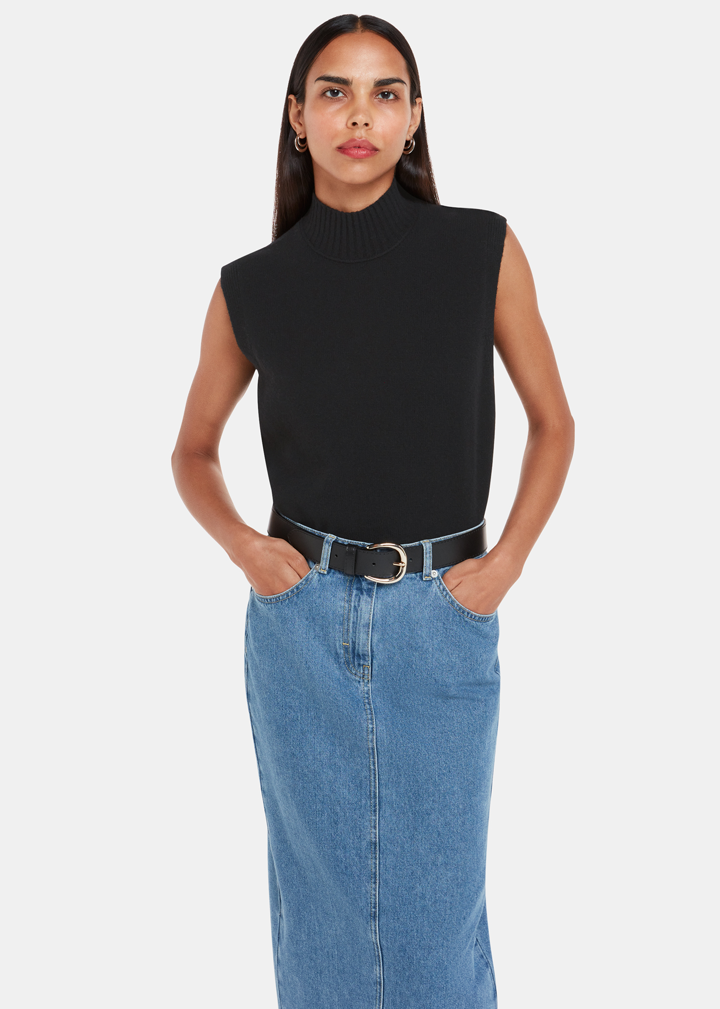 Whistles Women's Black Funnel Neck Tank Size M