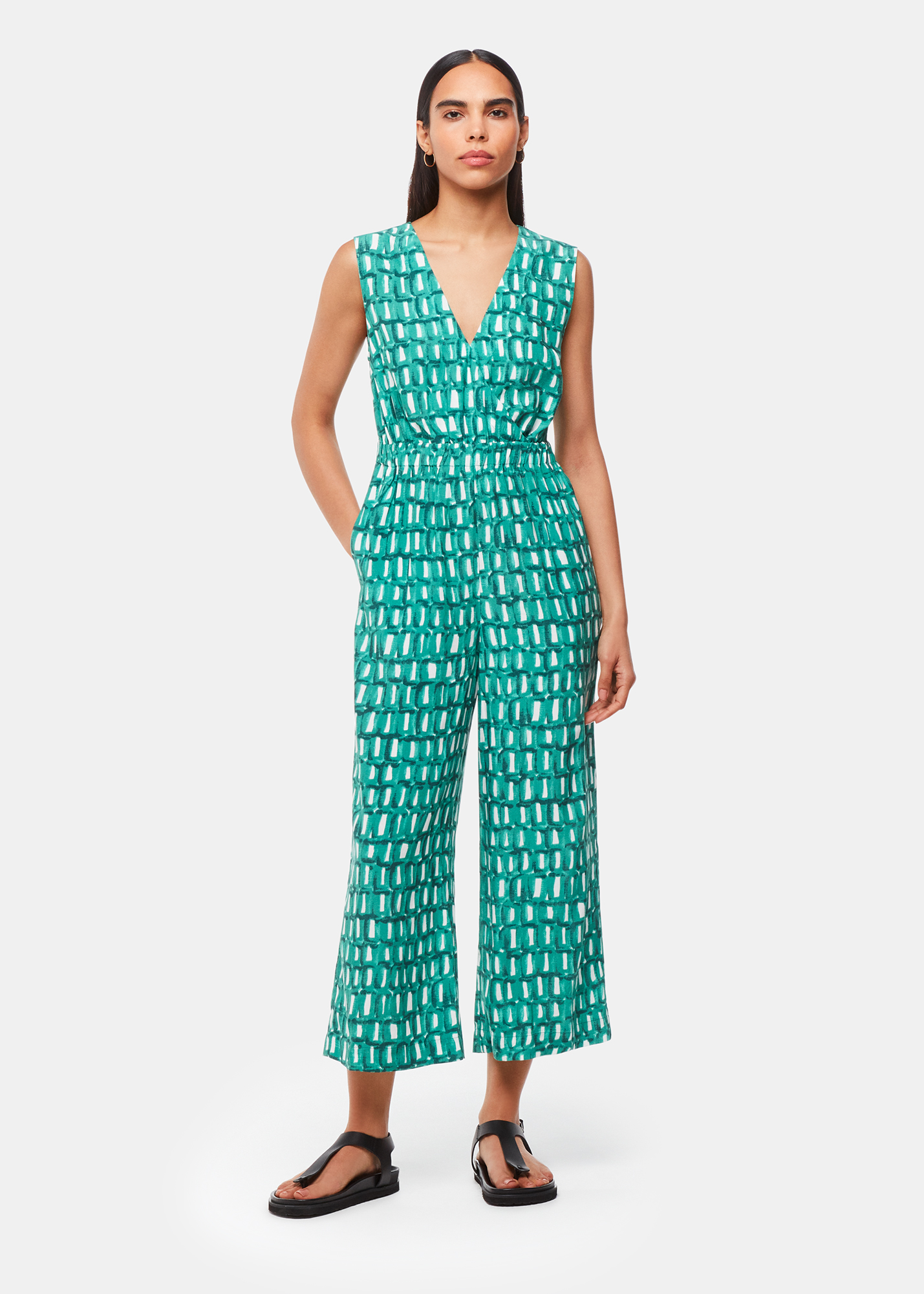 Whistles Women's Green/Multi Linked Smudge Lorna Jumpsuit Size 10