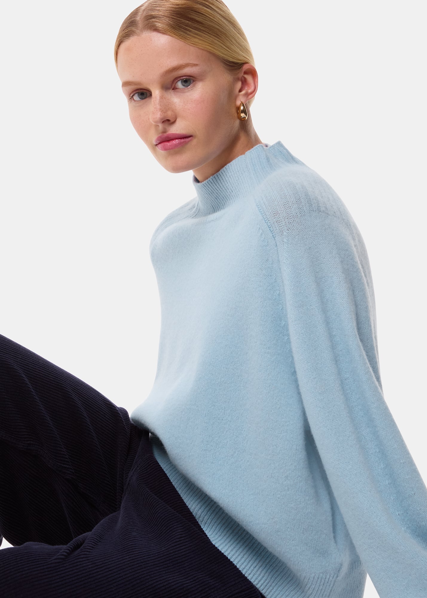 Whistles Women's Pale Blue Wool Funnel Neck Knit Size M