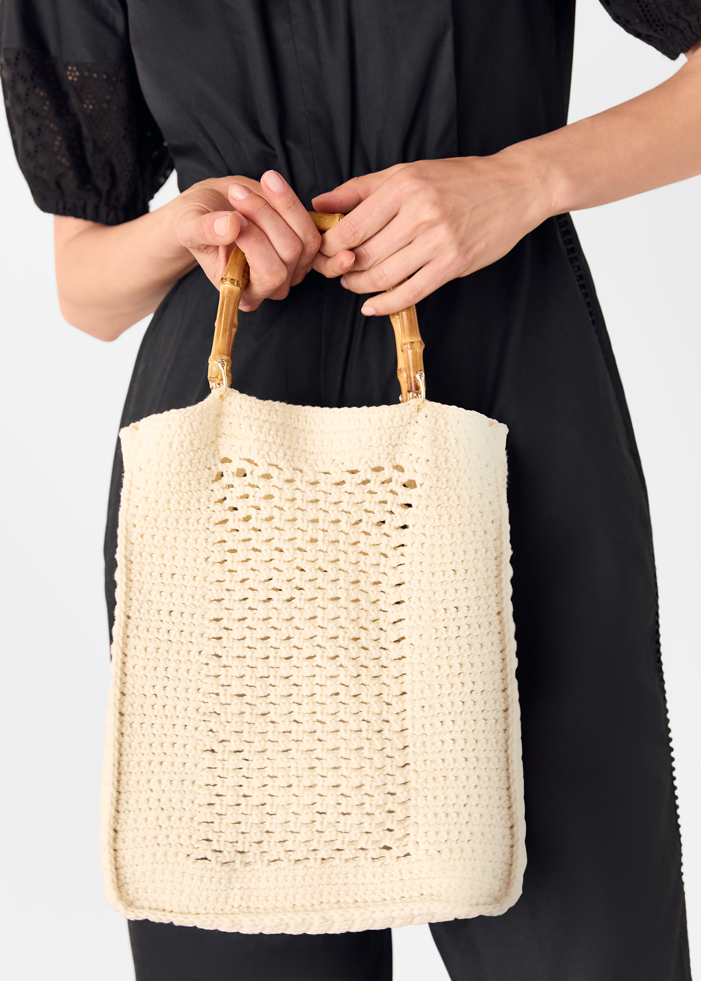 Whistles Women's Cream Bamboo Handle Crochet Bag 