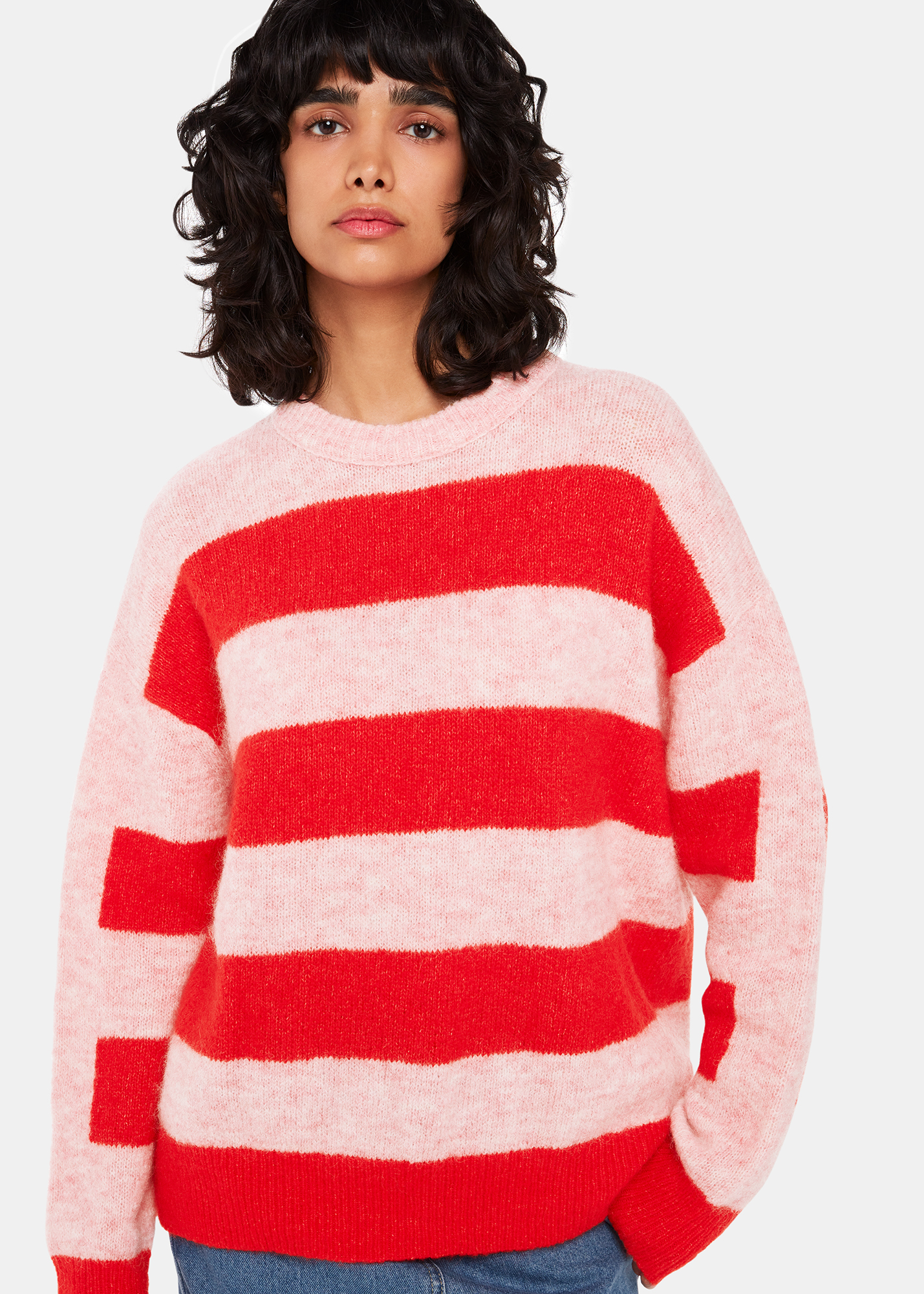 Whistles Women's Pink/Multi Stripe Mohair Knit Size S