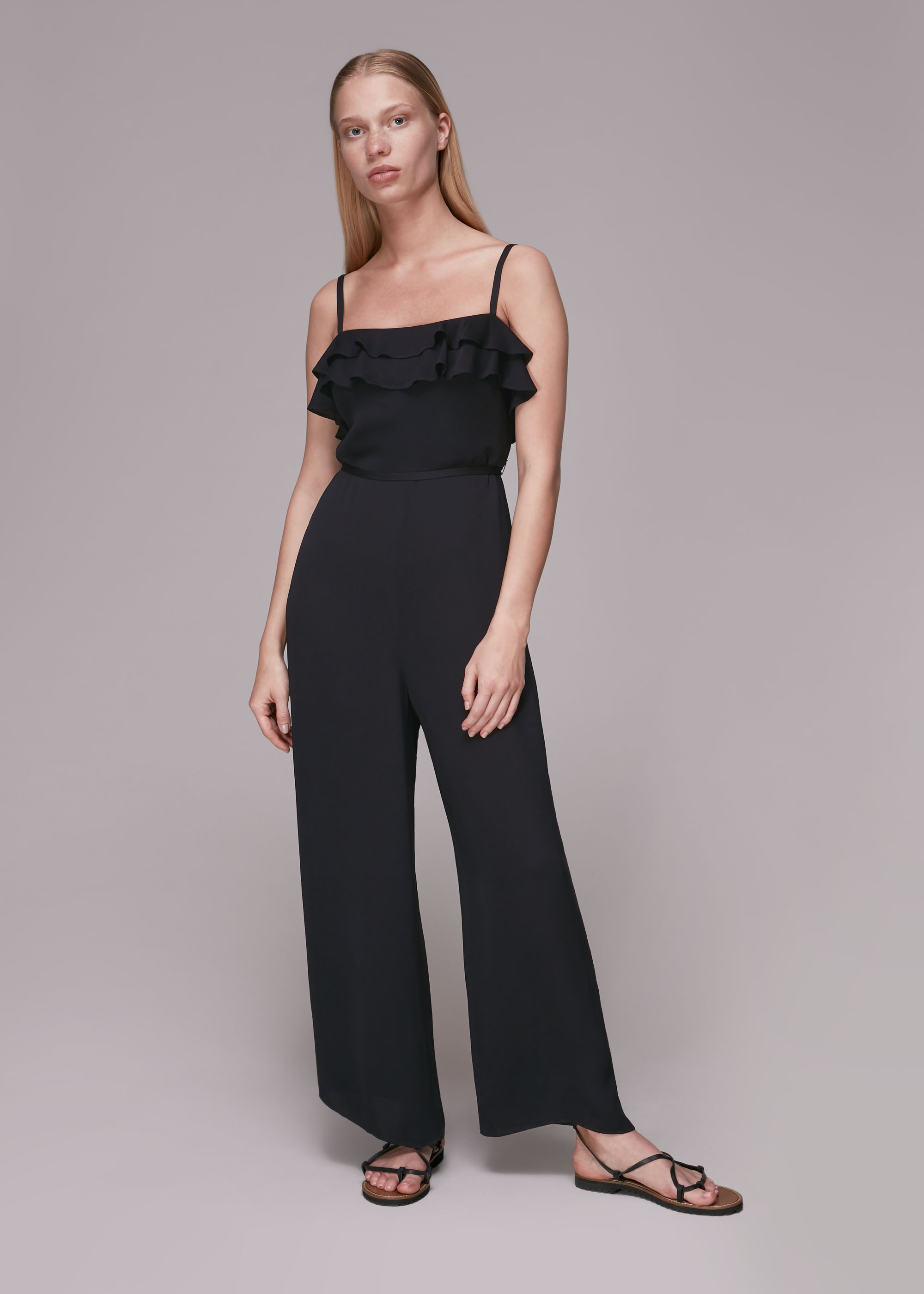 Whistles Women's Black Mia Frill Detail Jumpsuit Size 18