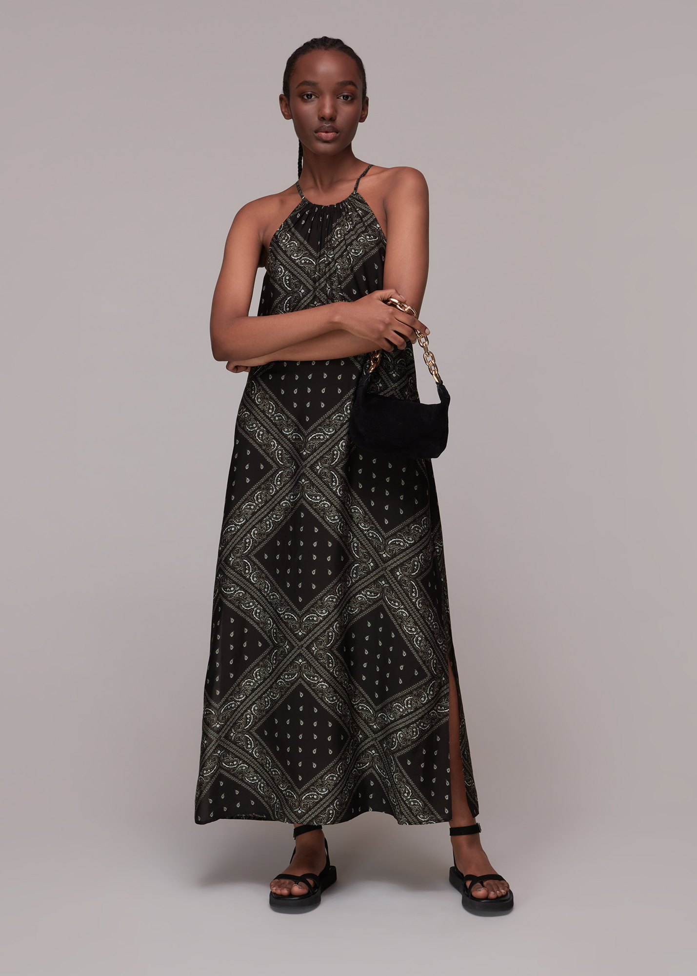 Whistles Women's Black/Multi Bandana Print Halter Dress Size 6