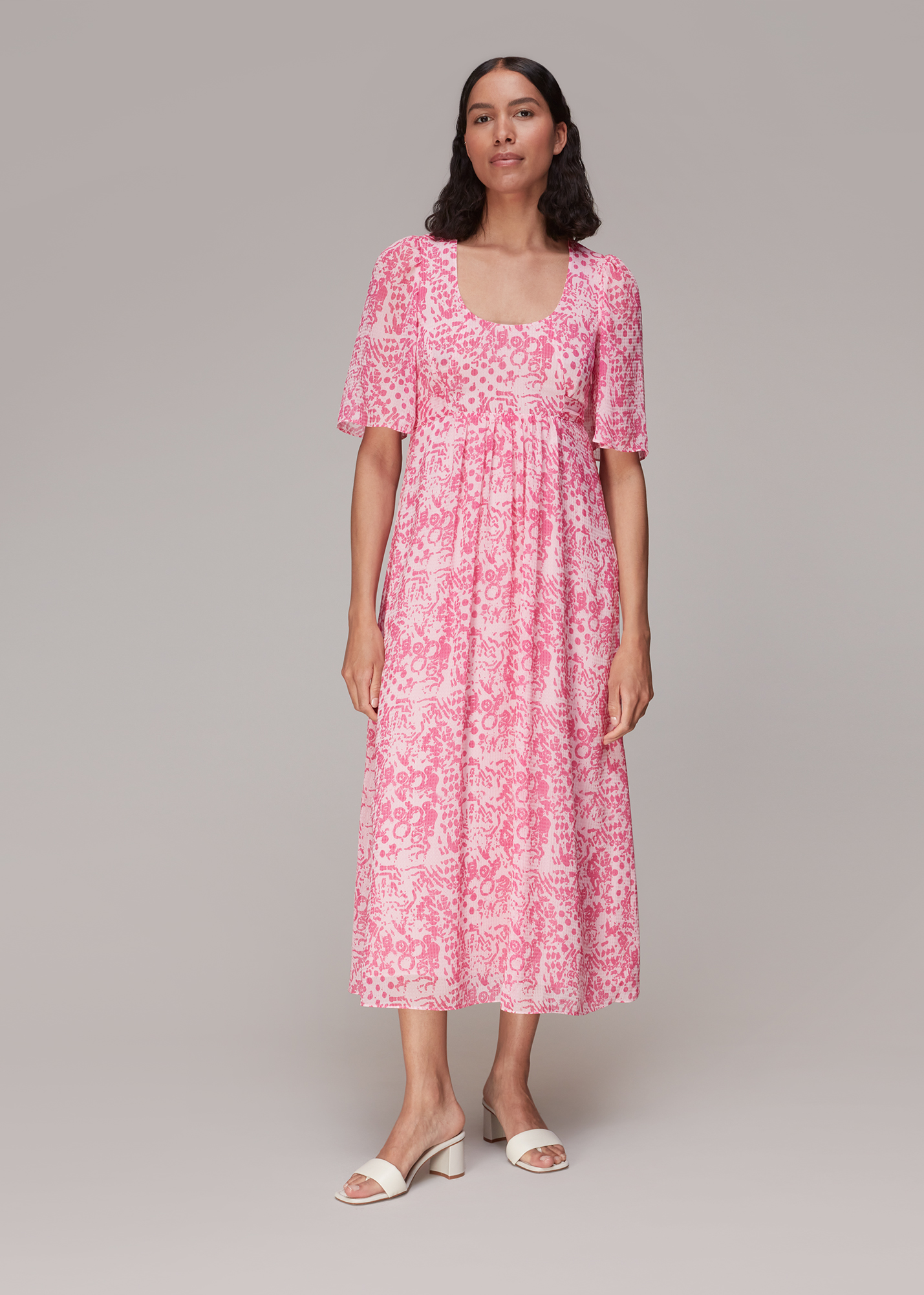 Whistles Women's Pink/Multi Abstract Batik Midi Dress Size 6