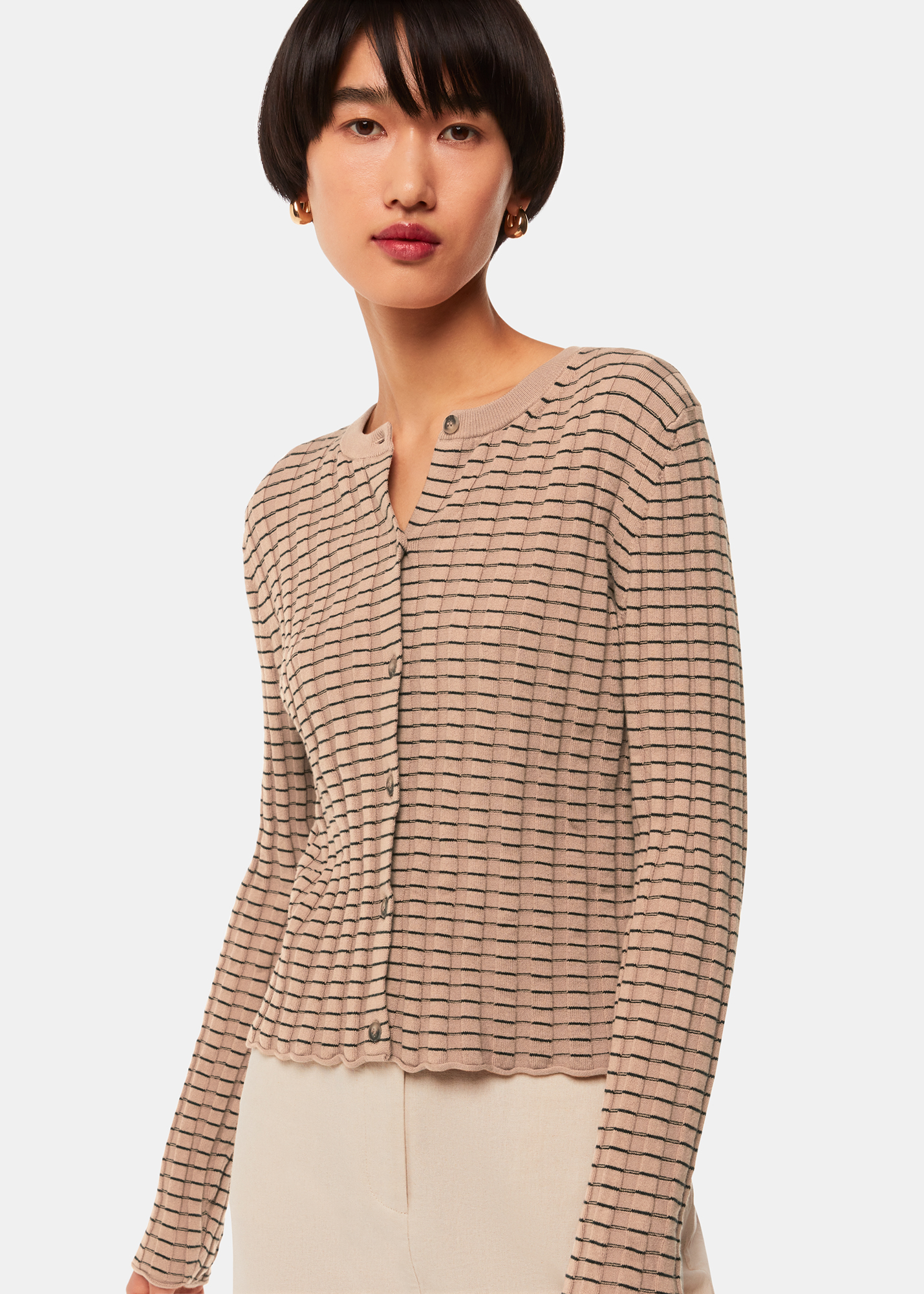 Whistles Women's Black/Multi Carla Ribbed Detail Cardigan Size M