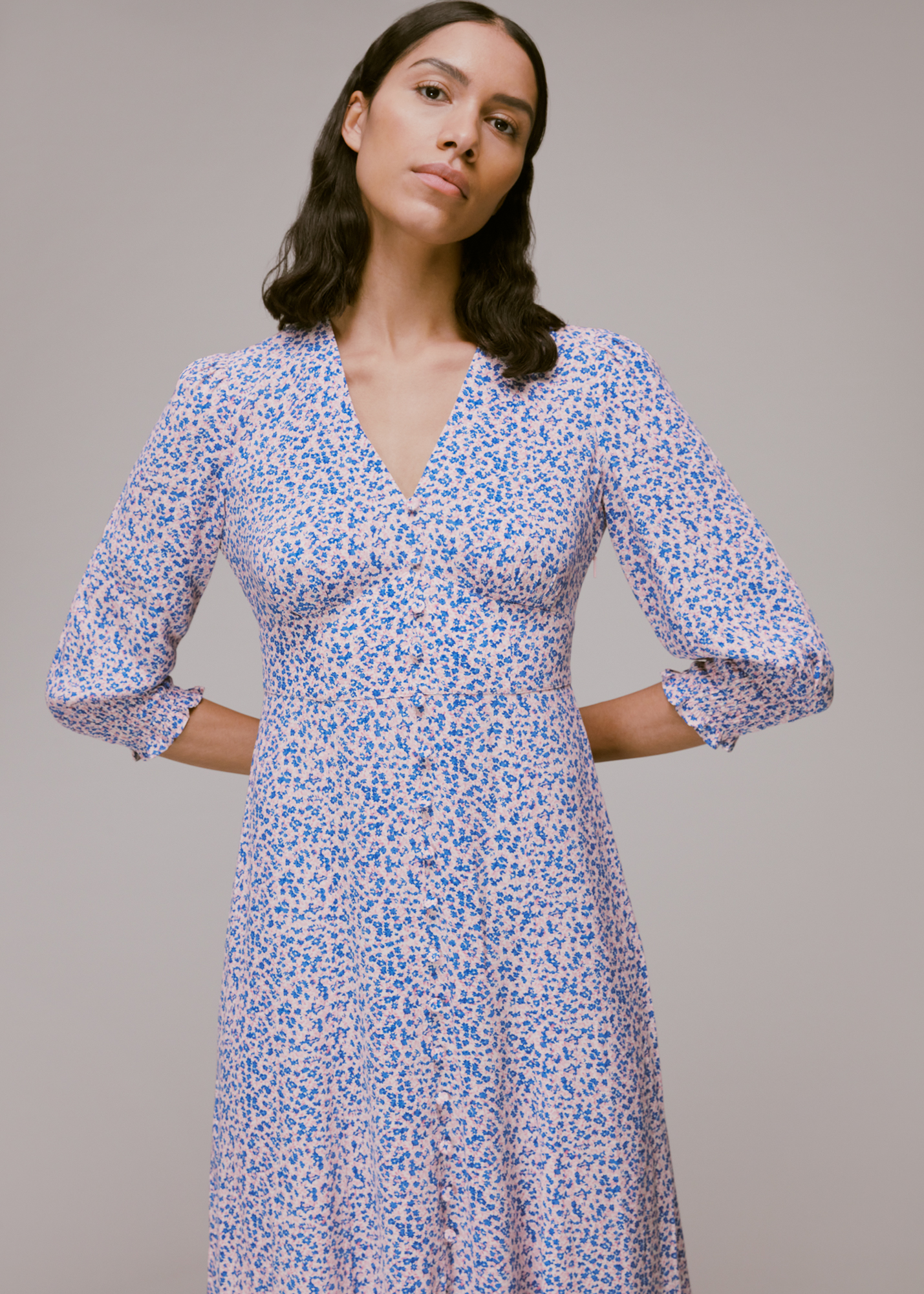 Whistles Women's Multicolour Floral Garden Print Midi Dress Size 6