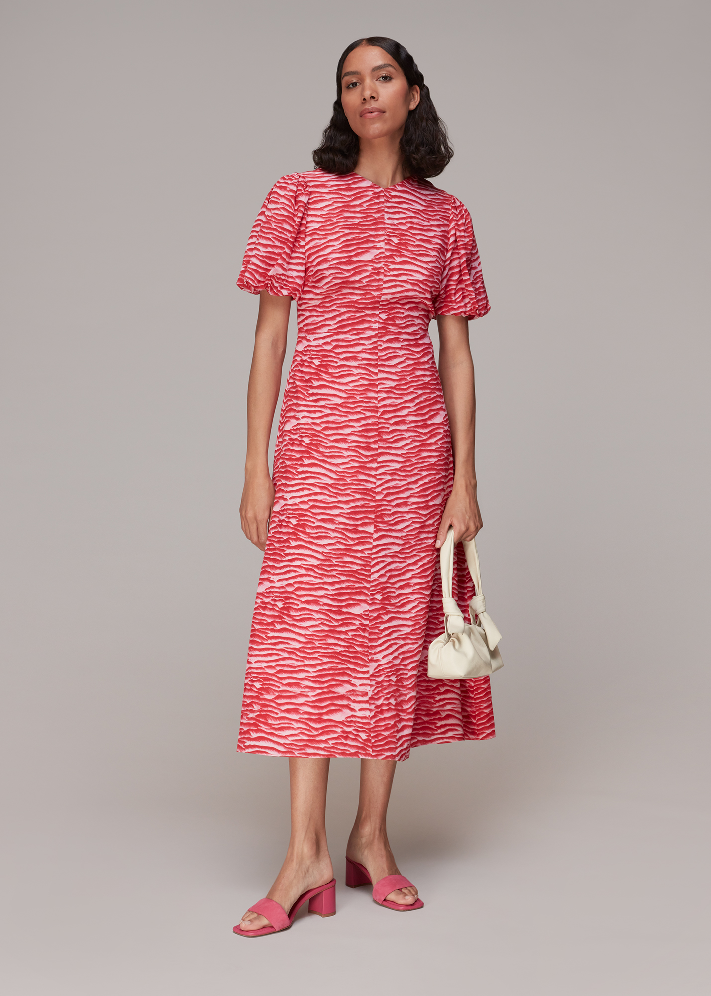 Whistles Women's Pink/Multi Seafoam Zebra Silk Midi Dress Size 8