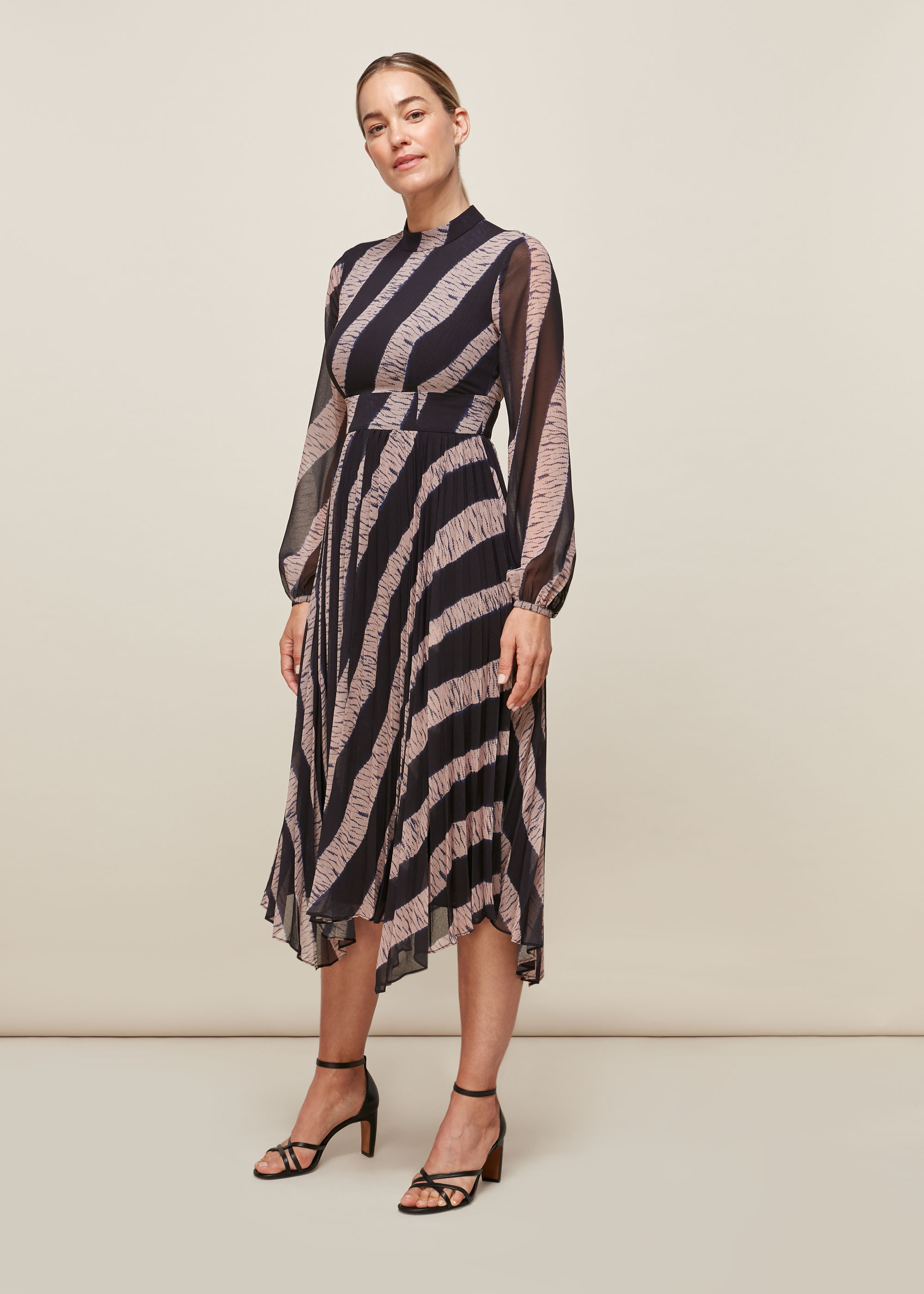 Whistles Women's Multicolour Shibori Print Pleated Dress Size 8
